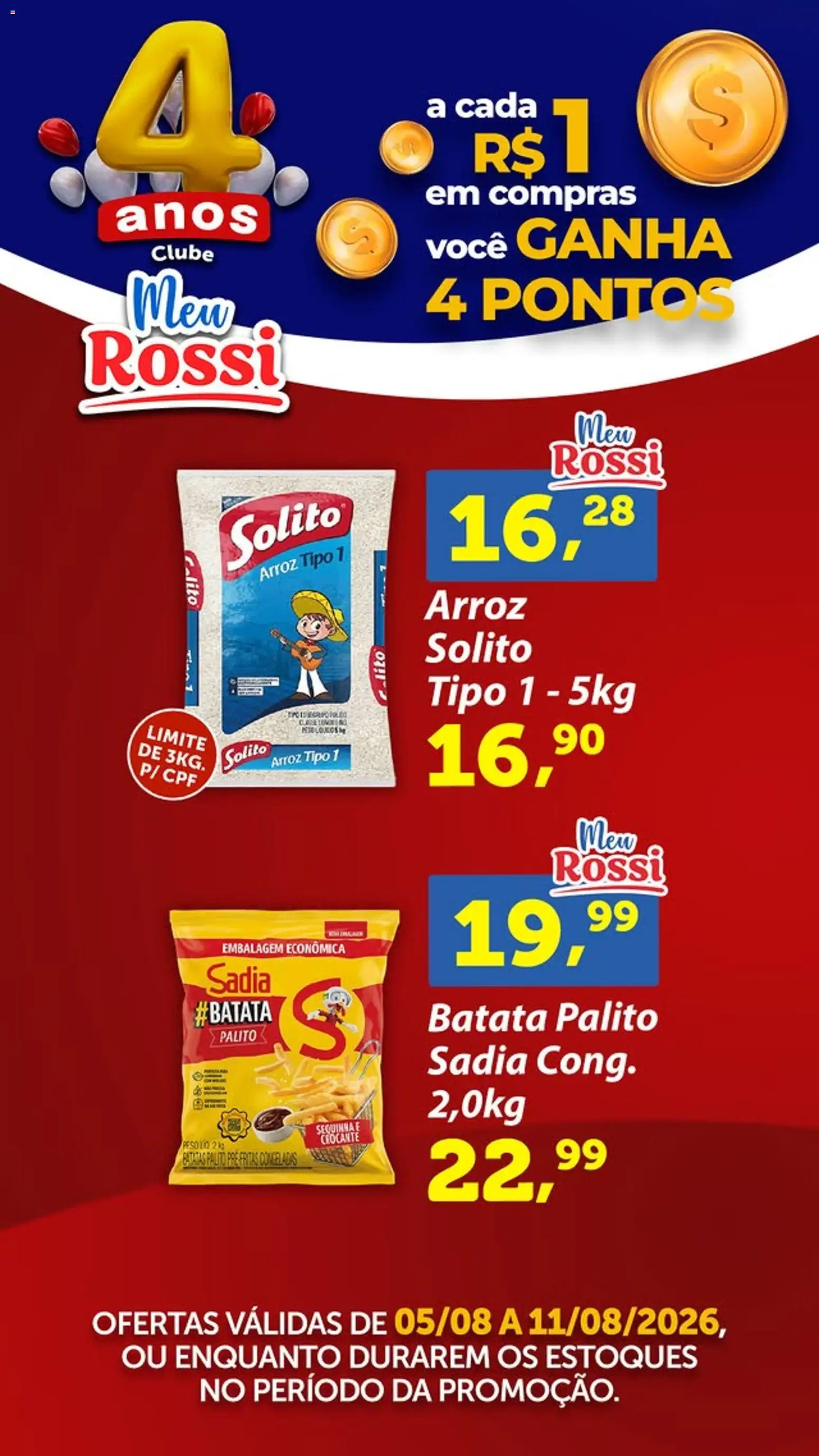 Pré-Visualização do folheto "Rossi Supermercados - Ofertas da semana" da loja Rossi Supermercados válido a partir de 05/08/2026 - Arroz, Batata