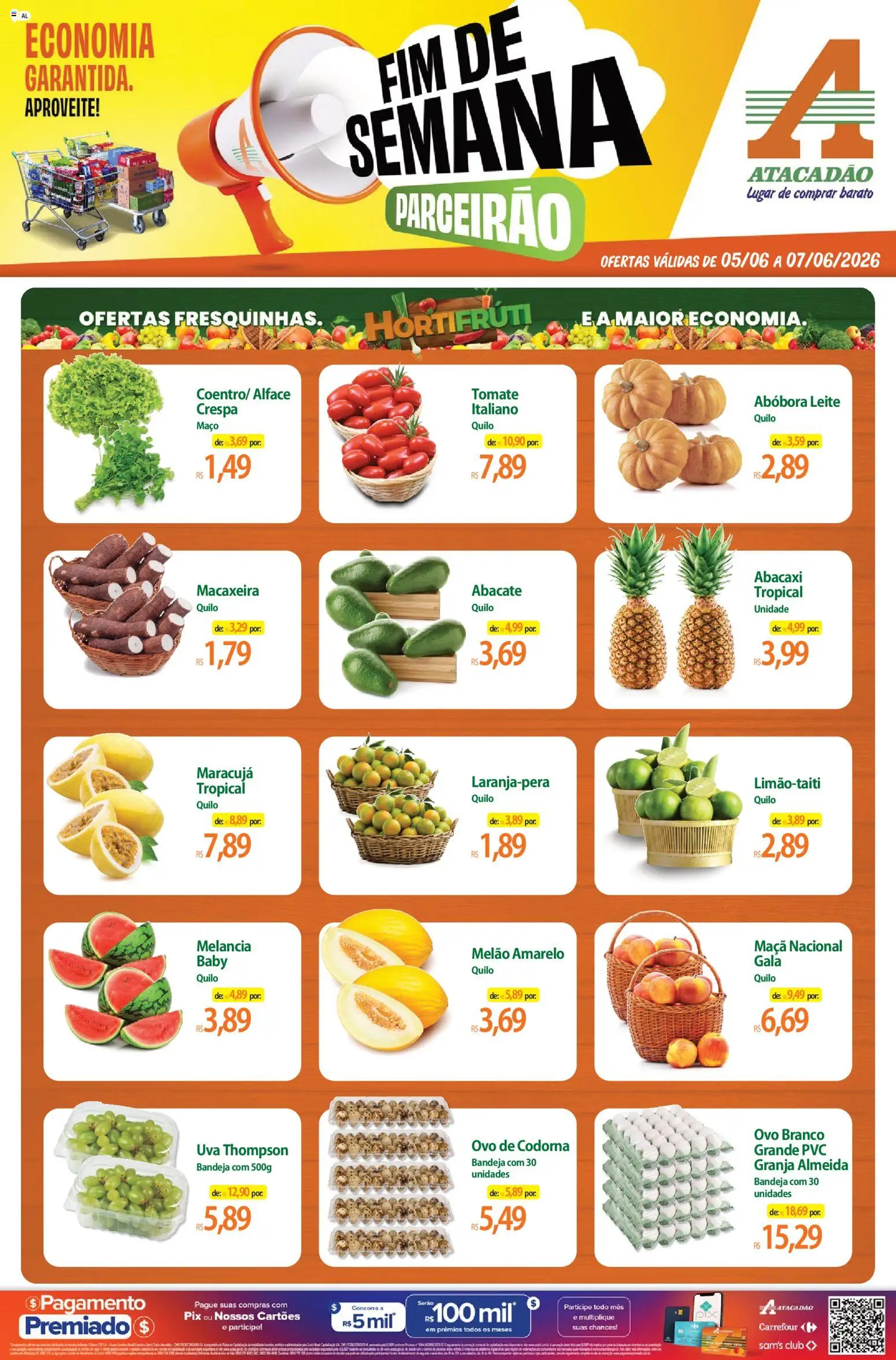 Pré-Visualização do folheto "Atacadão ofertas - AL" da loja Atacadão válido a partir de 05/06/2026 - Uva, Maracujá, Tomate, Abacate, Alface, Macaxeira, Bandeja, Melão amarelo