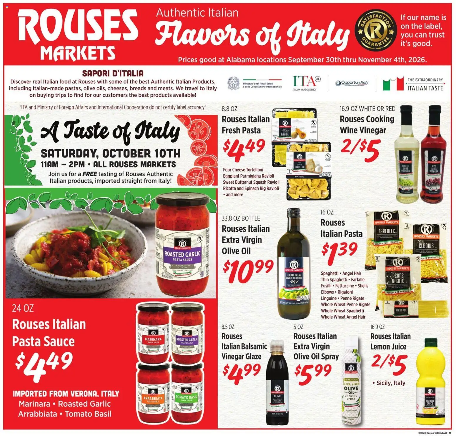 Ad Preview of Rouses Rouses Monthly Ad from 09/30/2026 - Wine, Tomato, Squash, Oil, Vinegar, Spinach, Sauce, Ricotta