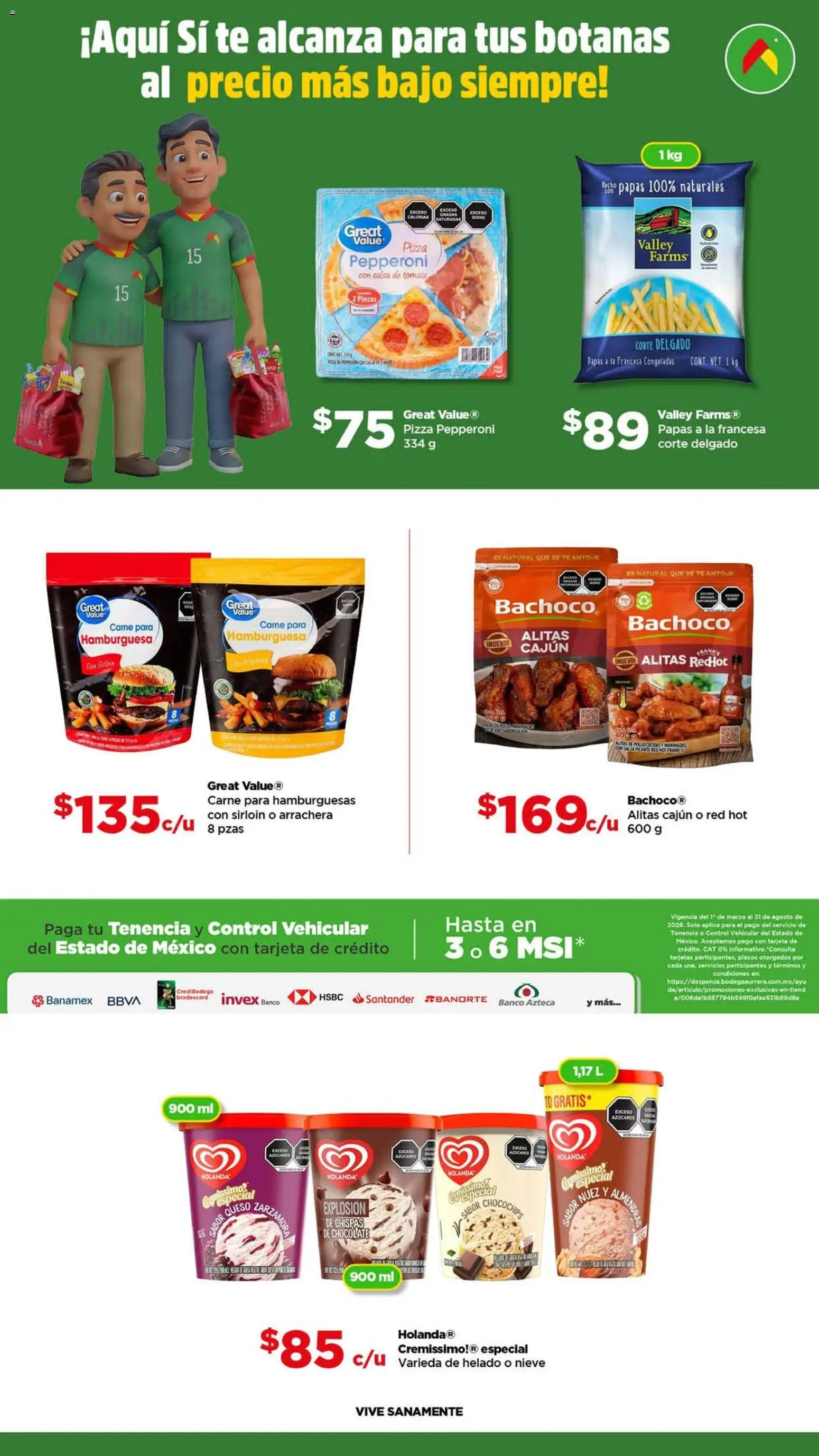 Vista previa las ofertas de la tienda Bodega Aurrerá - Bodega Aurrerá folleto Aprovecha todo para tu desayuno desde el 22/04/2026 - Pizza, Hamburguesa, Banco, Chocolate, Té, Tomate, Carne, Salsa de tomate