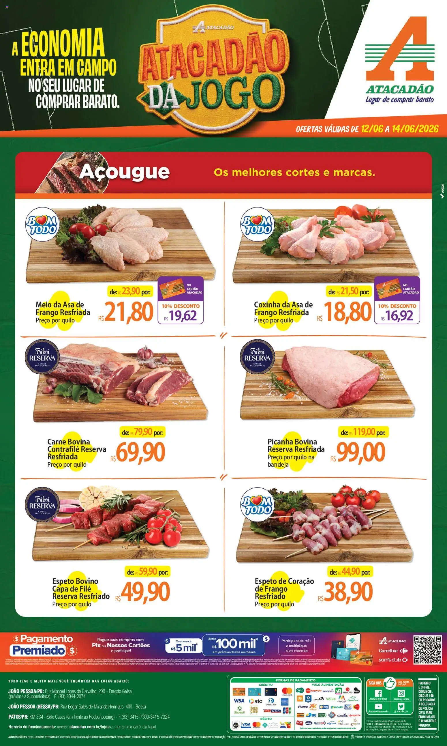 Pré-Visualização do folheto "Atacadão ofertas - PB" da loja Atacadão válido a partir de 12/06/2026 - Picanha, Carne, Frango, Chá, Bandeja, Carne bovina, Frango resfriado