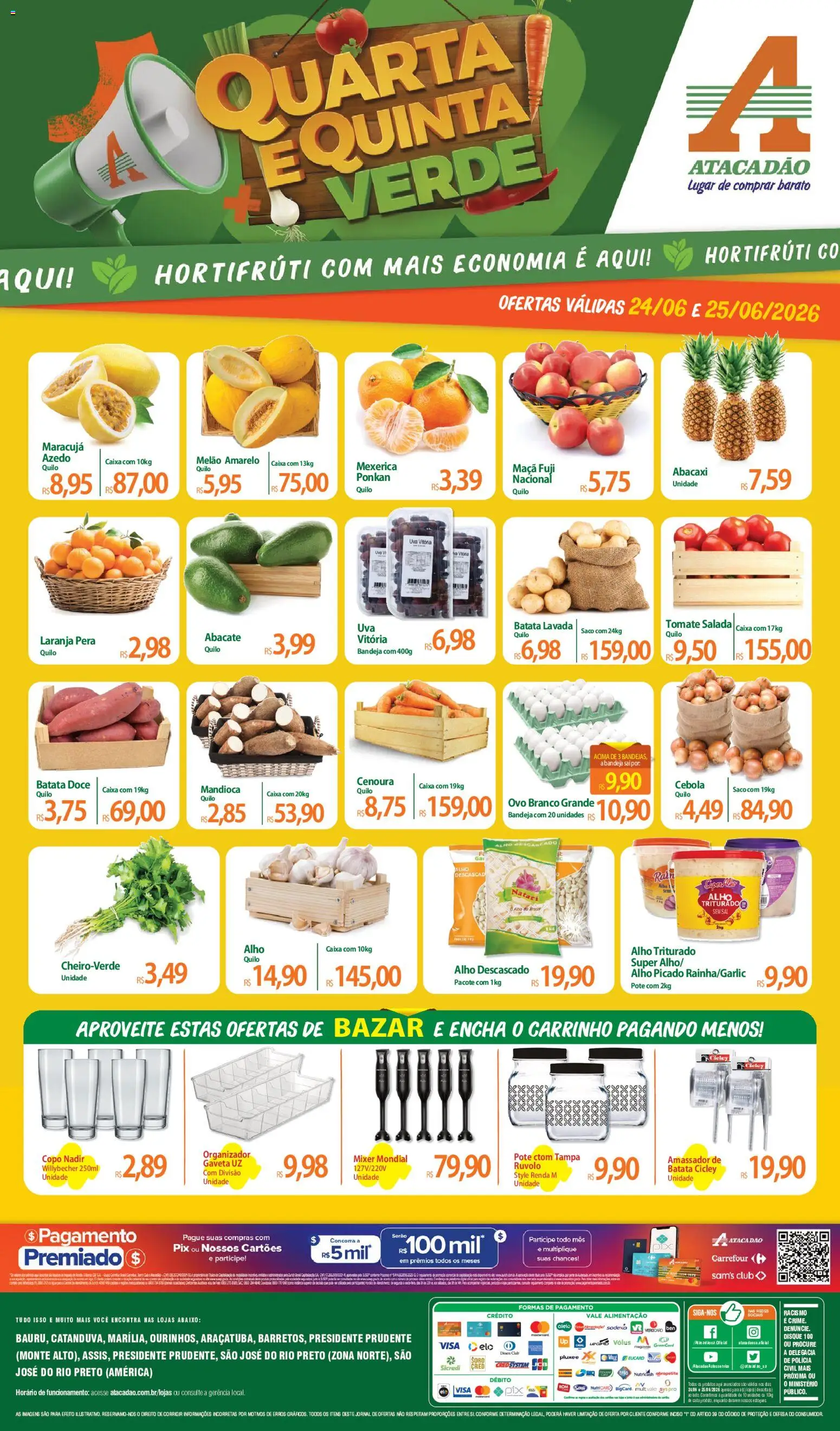 Pré-Visualização do folheto "Atacadão ofertas - SP" da loja Atacadão válido a partir de 24/06/2026 - Caixa, Batata, Maracujá, Tomate, Salada, Organizador, Melão, Alho