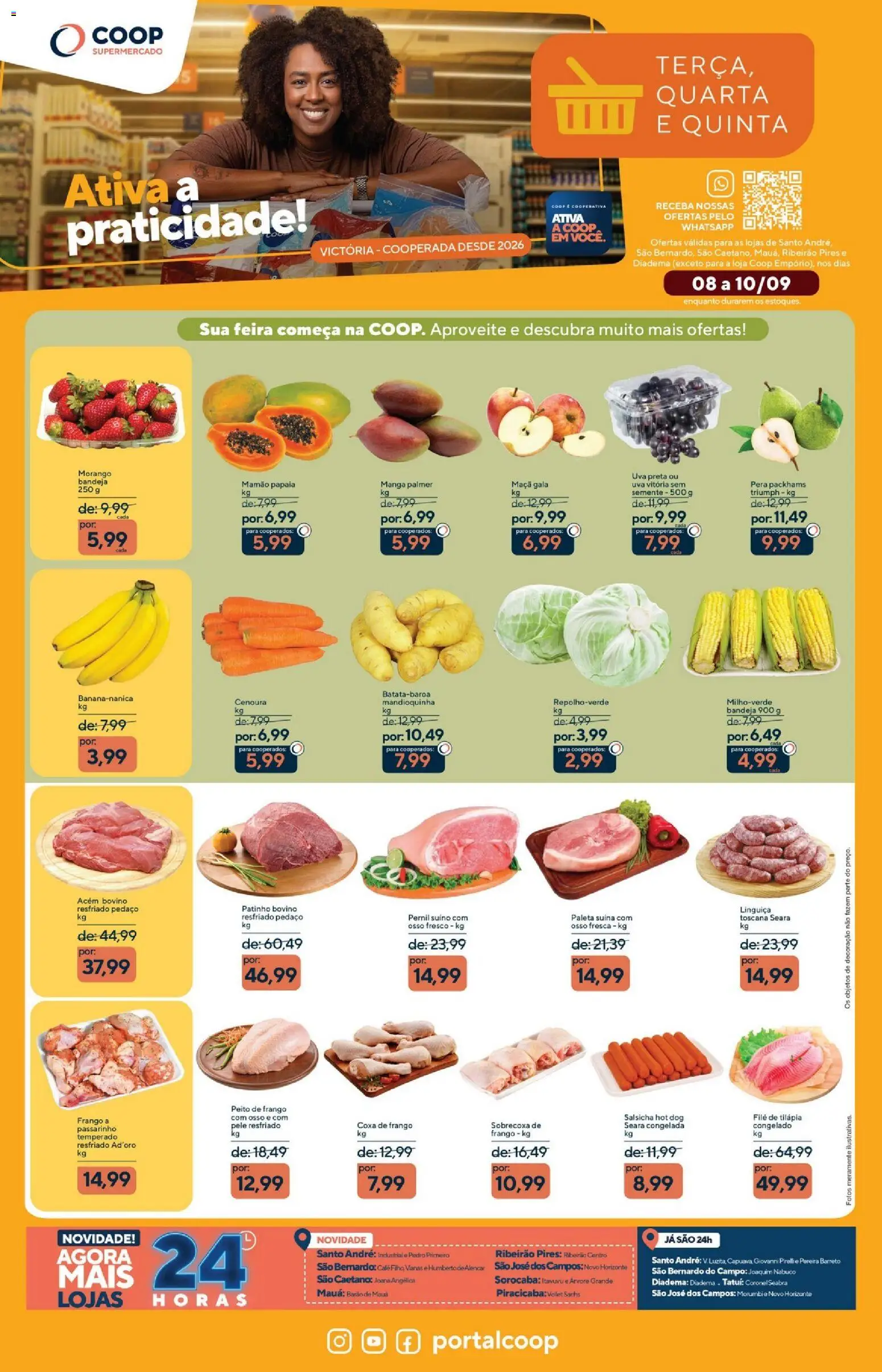 Pré-Visualização do folheto "Coop - Ofertas da semana" da loja Coop válido a partir de 08/09/2026 - Manga, Decoração, Cenoura, Bandeja, Coxa de frango, Tilápia, Paleta suína, Pernil suíno