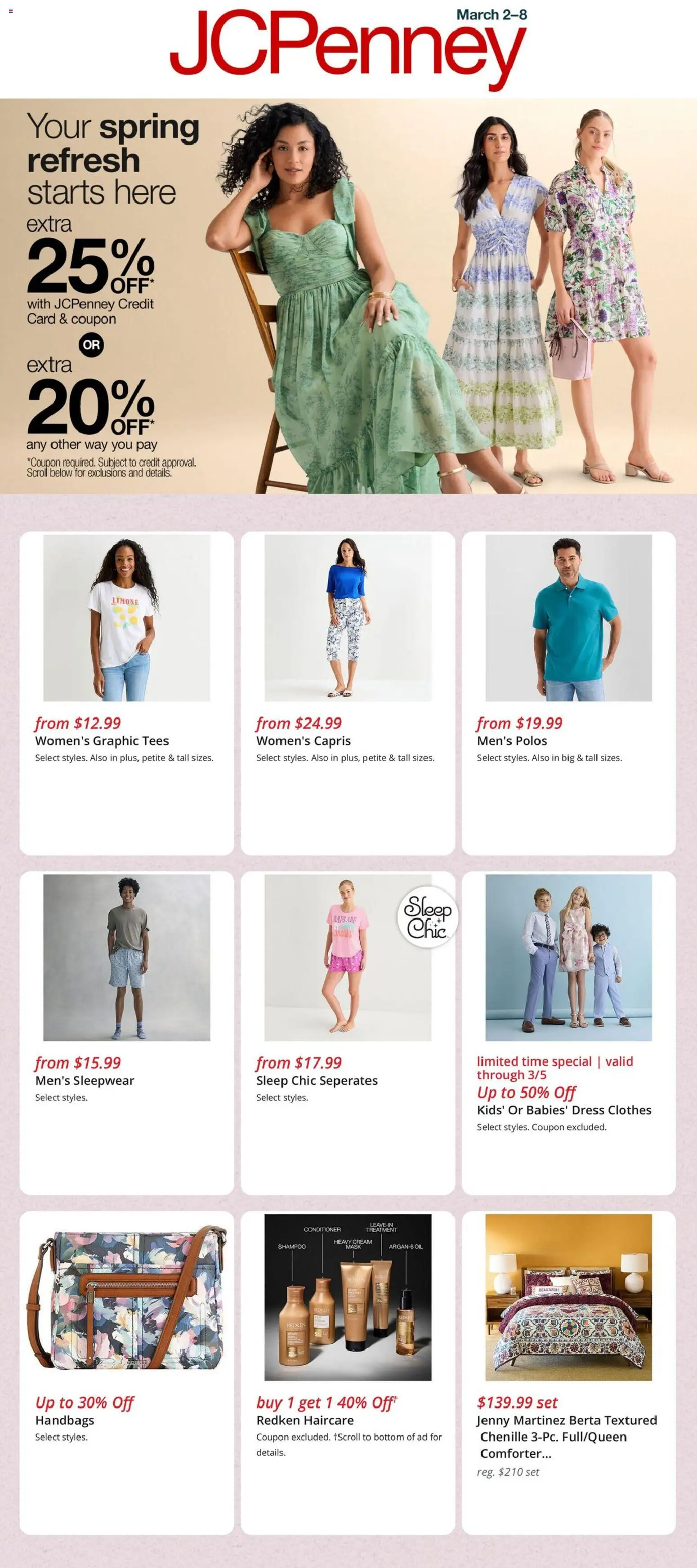 Ad Preview of JCPenney JCPenney Weekly Ad from 03/02/2026 - Clothes, Dress, Mask, Oil, Comforter, Shampoo, Cream, Conditioner