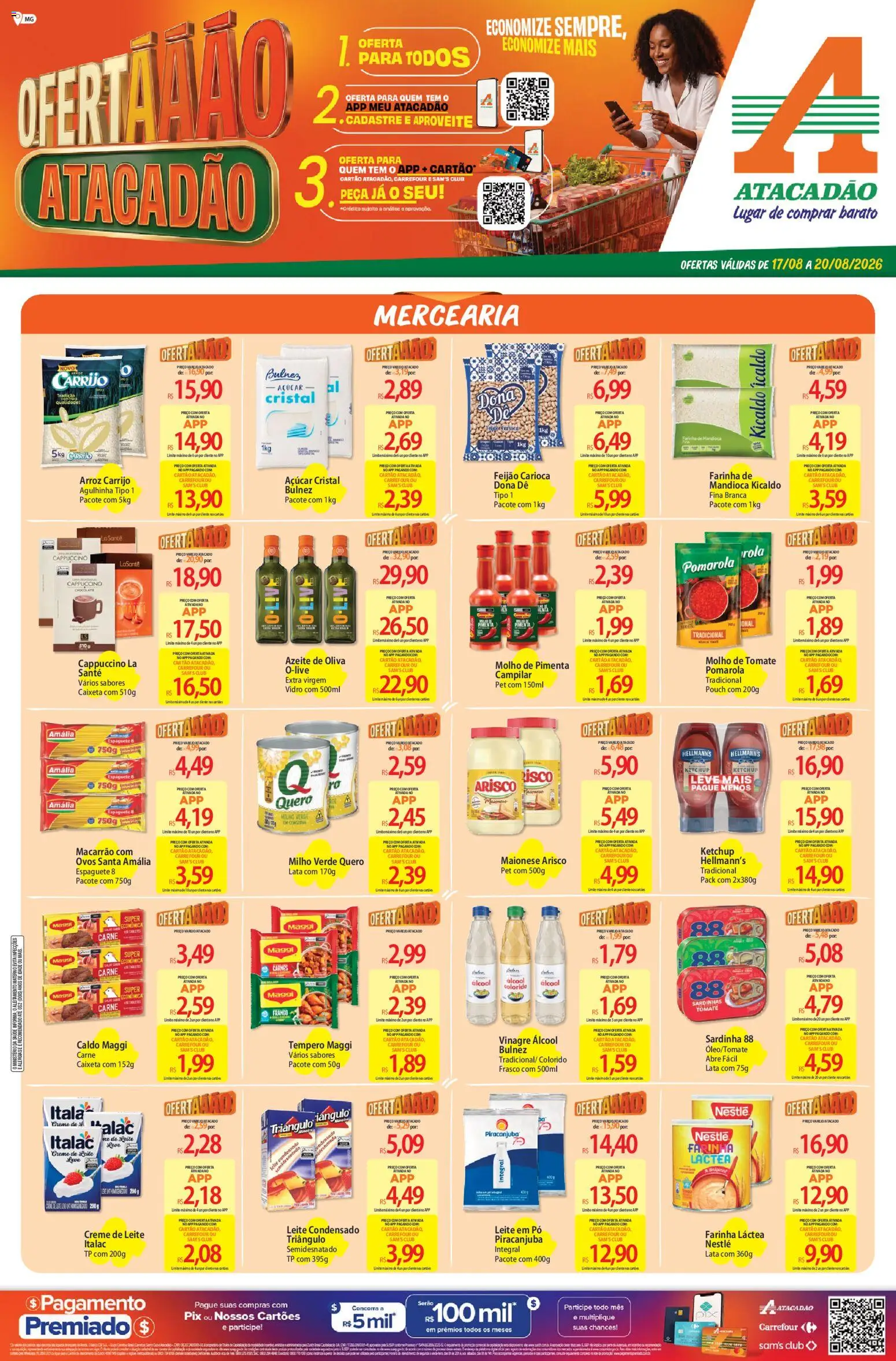 Pré-Visualização do folheto "Atacadão ofertas - MG" da loja Atacadão válido a partir de 17/08/2026 - Ovos, Açúcar, Maionese, Creme, Azeite de oliva, Sardinhas, Sardinha, Farinha