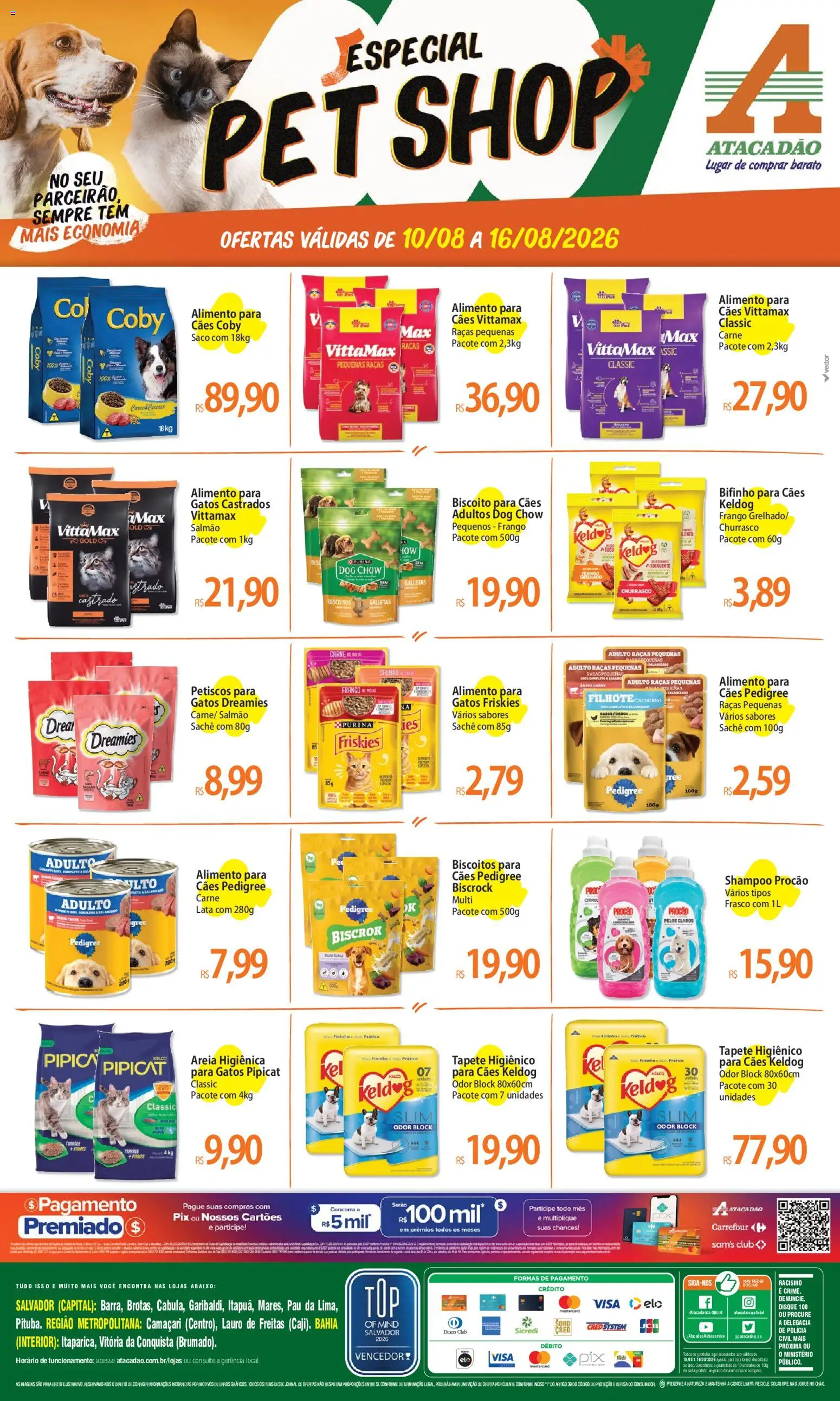 Pré-Visualização do folheto "Atacadão ofertas - BA" da loja Atacadão válido a partir de 10/08/2026 - Shampoo, Biscoito, Tapete, Biscoitos, Frango, Areia, Salmão, Tapete higiênico