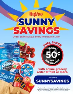 Ad Preview of HyVee HyVee Sunny Savings Online Fuel Saver from 07/13/2026