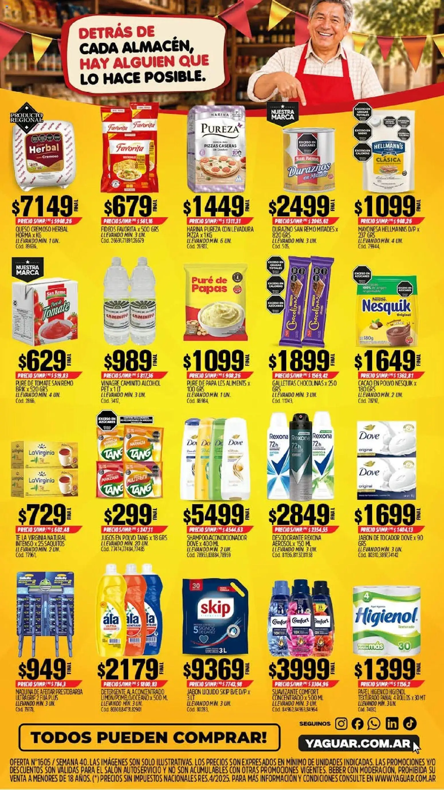 Vista previa del folleto de la tienda Yaguar válido desde el 28/09/2026 - Alcohol, Tomate, Harina, Fideos, Levadura, Papel higiénico, Acondicionador, Puré