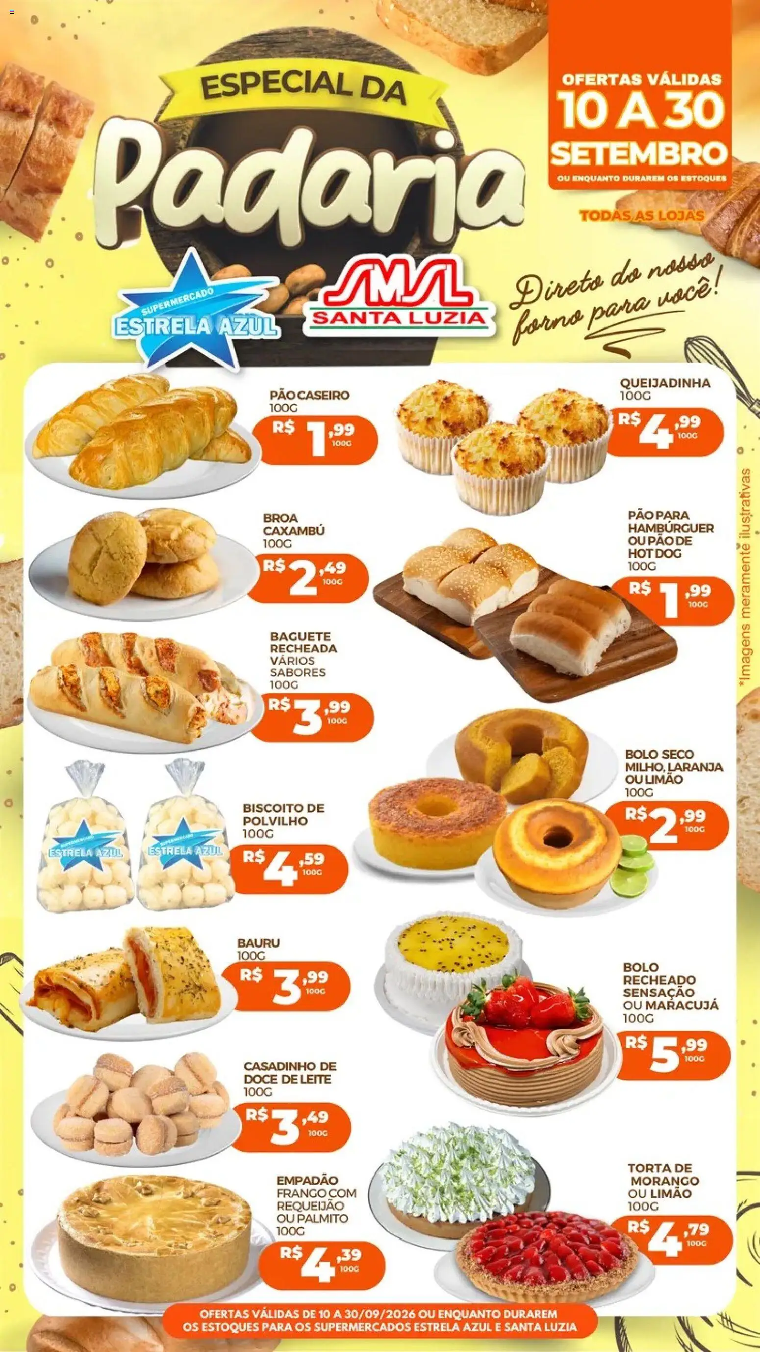 Pré-Visualização do folheto "Estrela Azul ofertas Padaria" da loja Estrela Azul válido a partir de 10/09/2026 - Bolo, Leite, Doce, Frango, Forno, Requeijão, Polvilho, Baguete