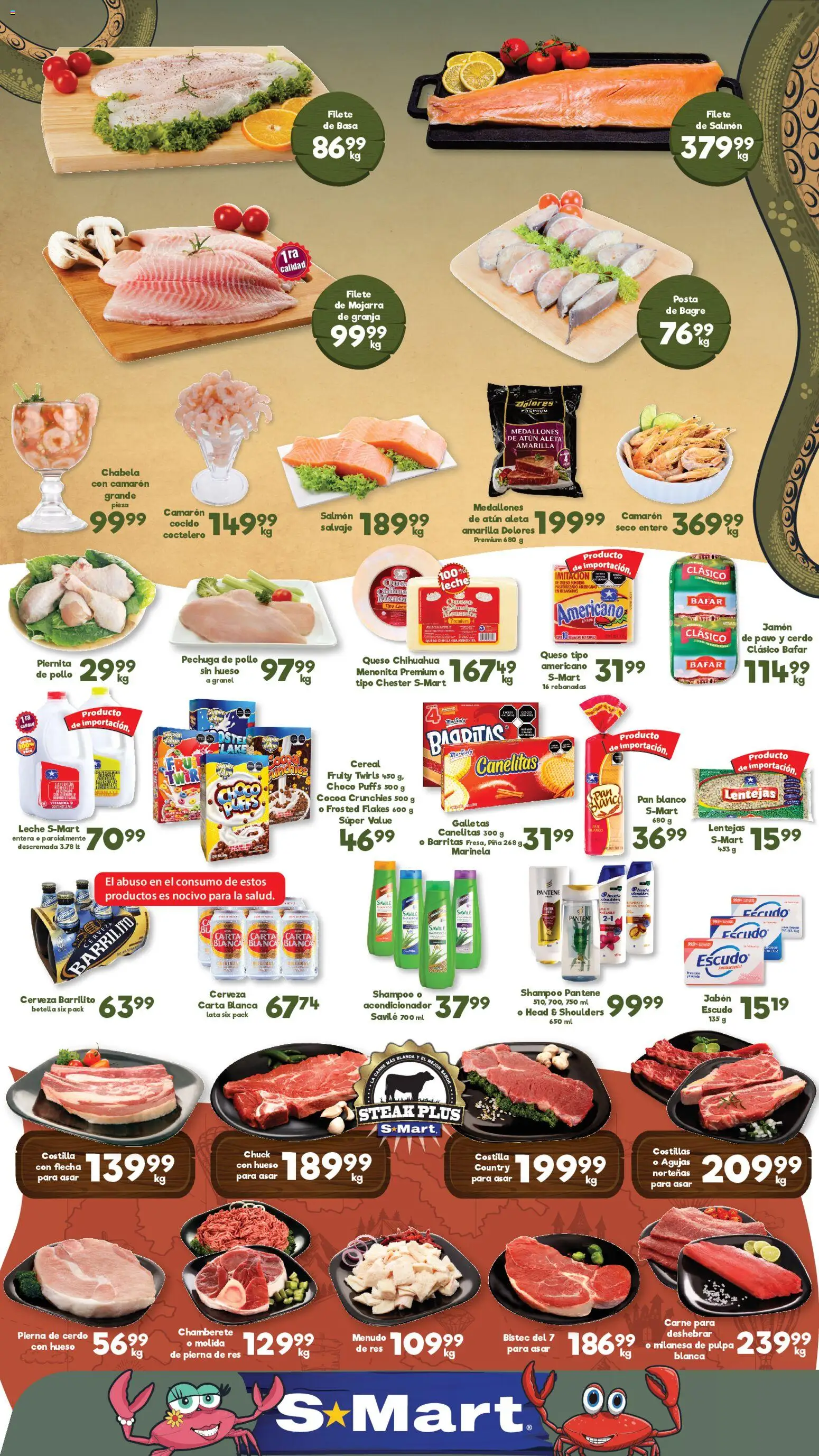 Vista previa las ofertas de la tienda S-Mart - S-Mart folleto Monterrey desde el 27/02/2026 - Pollo, Galletas, Queso, Carne, Atún, Botella, Steak, Salmón
