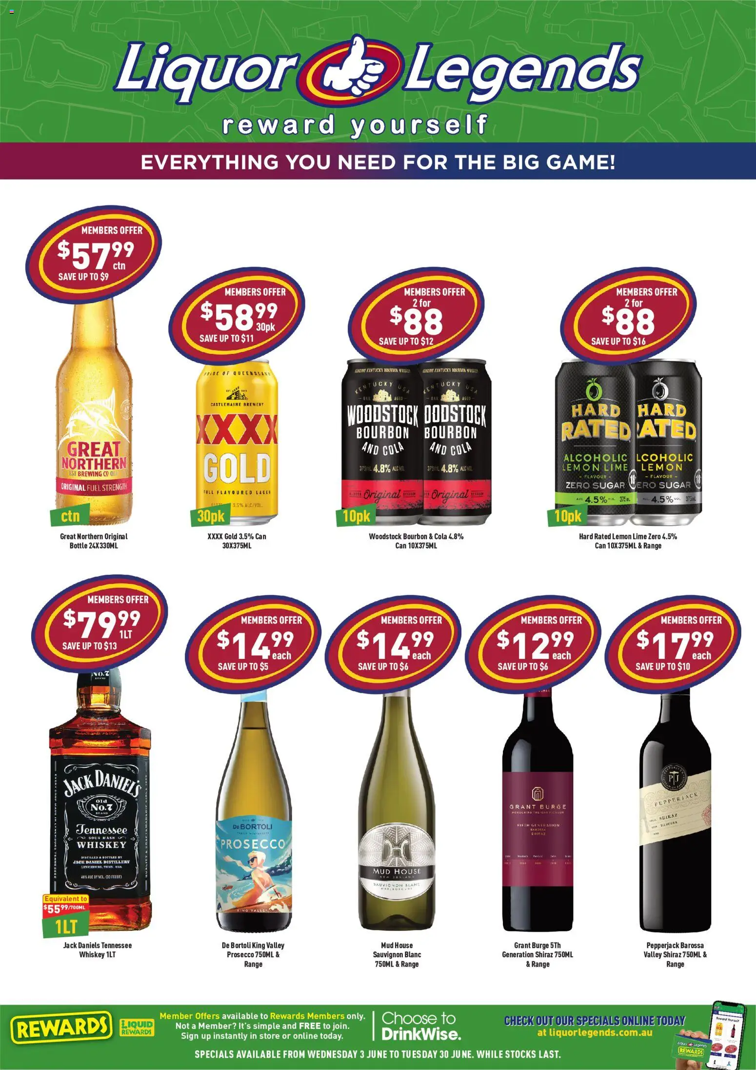 Preview of catalogue Liquor Legends catalogue Deception Bay from shop Liquor Legends valid 03/06/2026 - Bourbon, Prosecco, Whiskey, Sugar, Lemon, Peach, Game, Jack Daniel’s