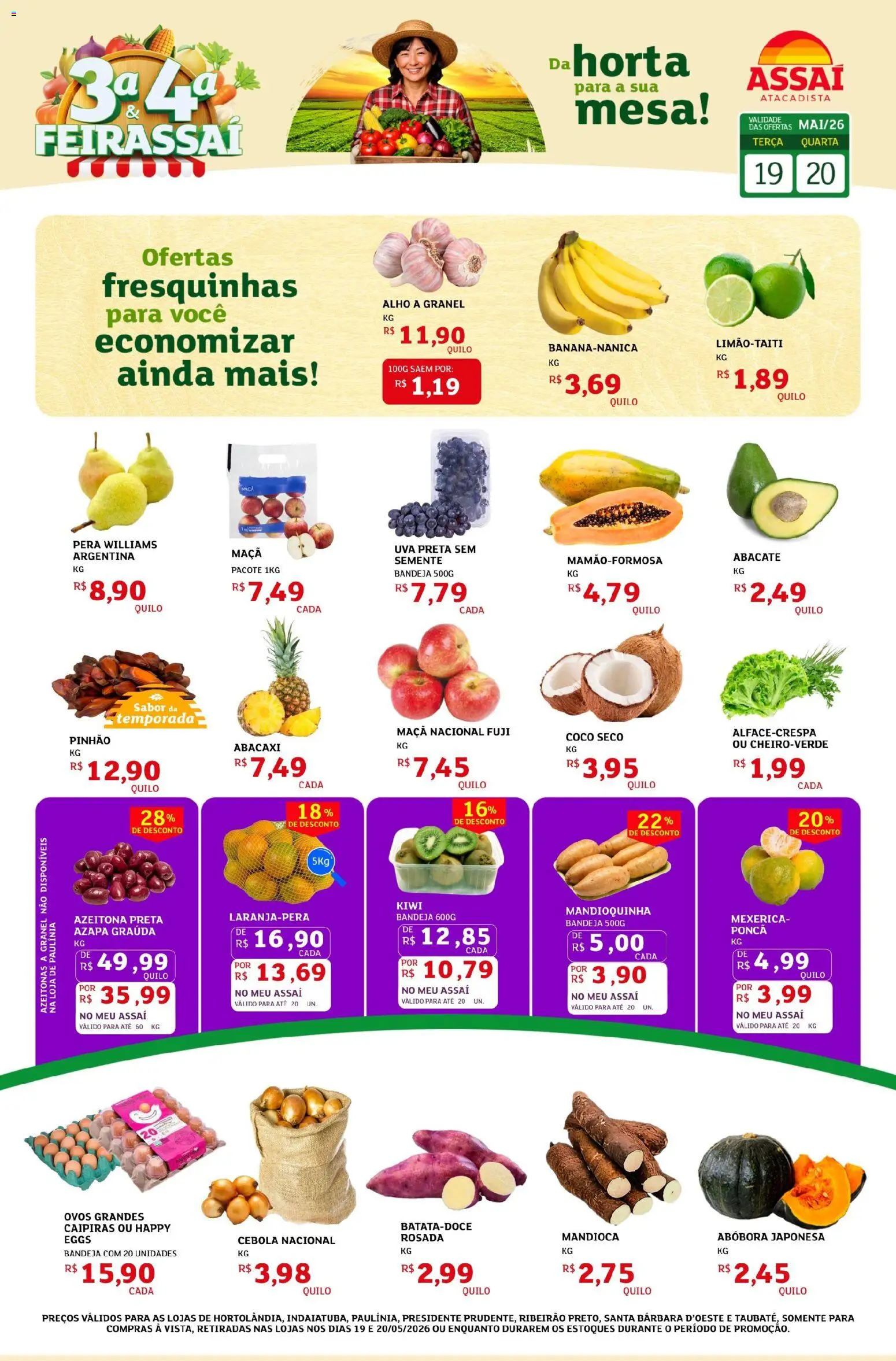 Pré-Visualização do folheto "Assaí Atacadista ofertas - SP" da loja Assaí Atacadista válido a partir de 19/05/2026 - Mesa, Kiwi, Abacaxi, Pera, Abacate, Mandioca, Mexerica, Mandioquinha