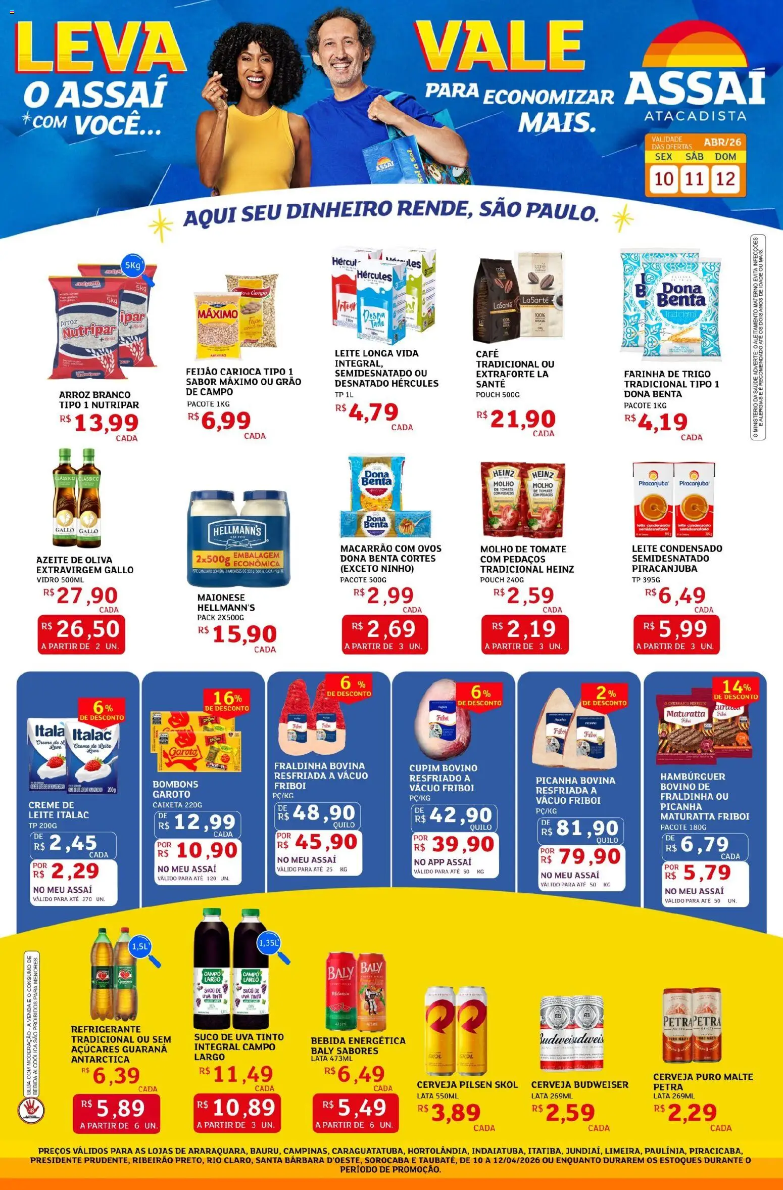 Pré-Visualização do folheto "Assaí Atacadista ofertas - SP" da loja Assaí Atacadista válido a partir de 10/04/2026 - Bebida, Feijão, Leite, Azeite, Refrigerante, Creme de leite, Creme, Fraldinha