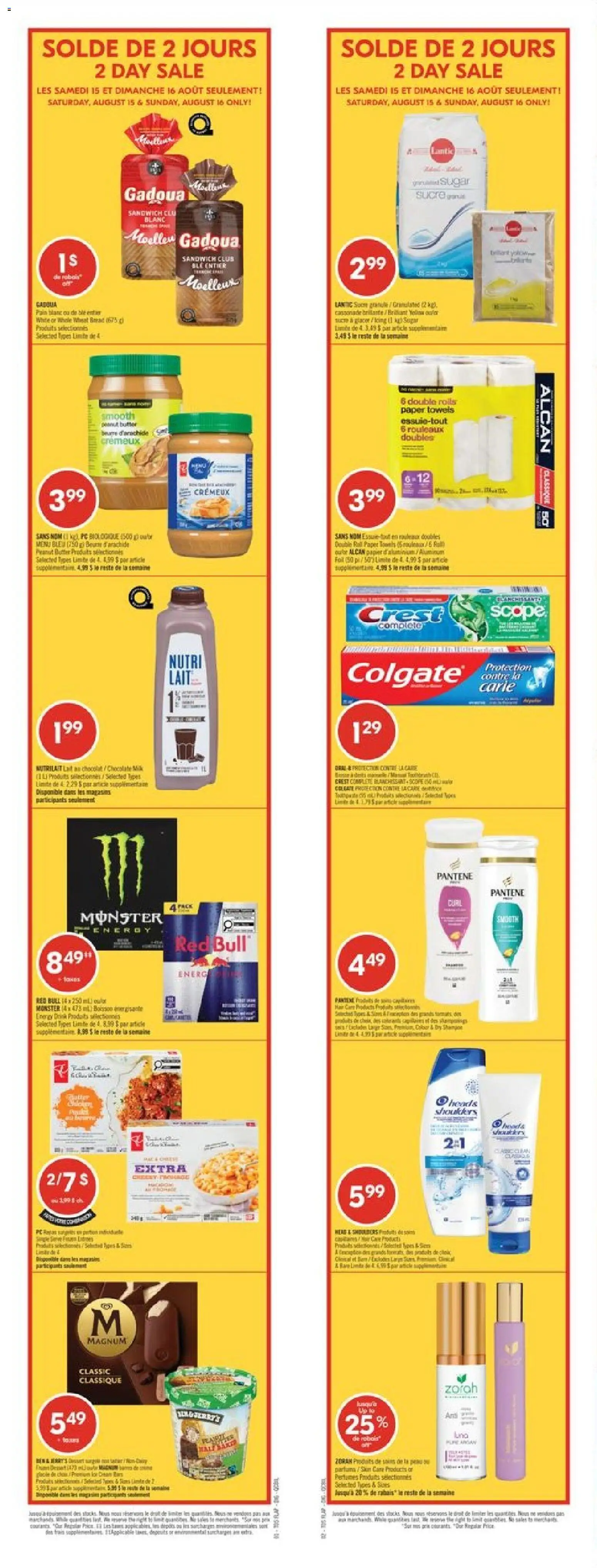 Preview of leaflet Pharmaprix weekly flyer / circulaire from shop Pharmaprix is valid from Aug 14, 2026 - PC, Bread, Red Bull, Butter, Paper towels, Magnum, Towels, Foil