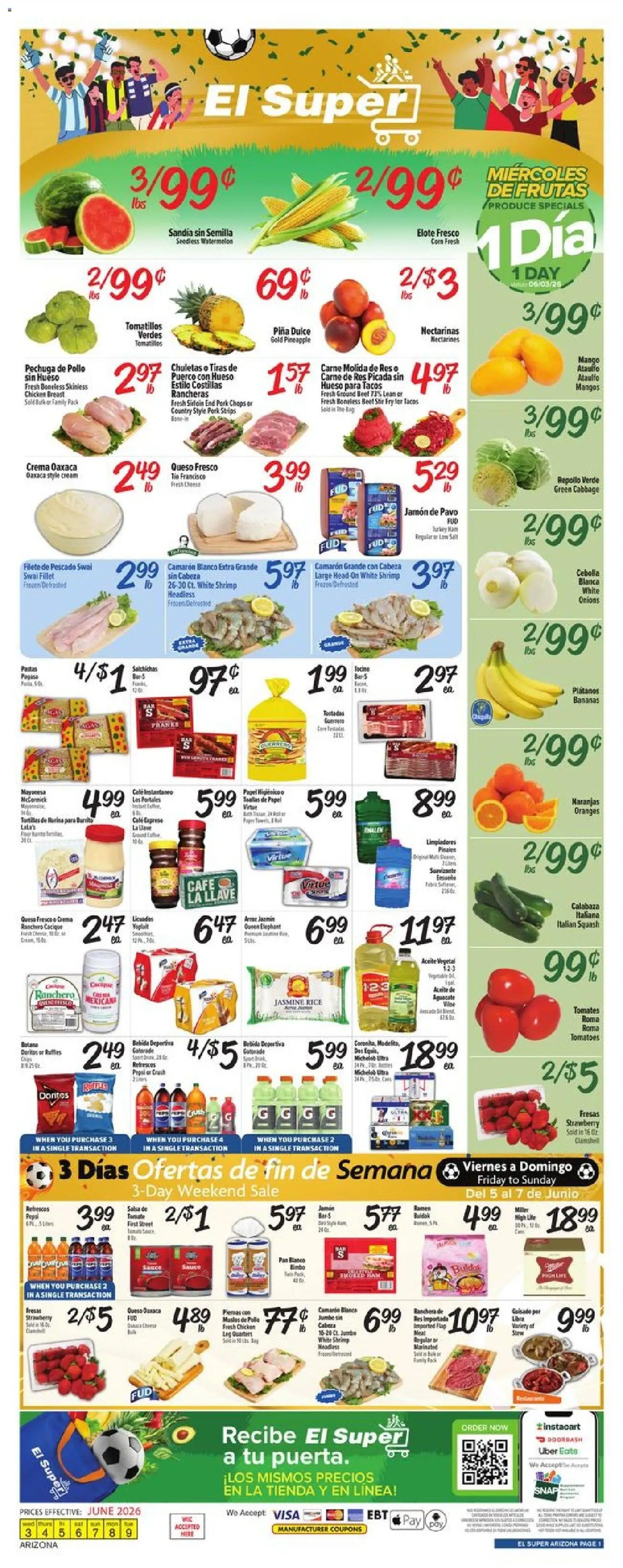 Ad Preview of El Super El Super Weekly Ad - AK from 06/03/2026 - Mango, Beet, Shrimp, Beef, Tortillas, Cabbage, Jasmine rice, Chicken