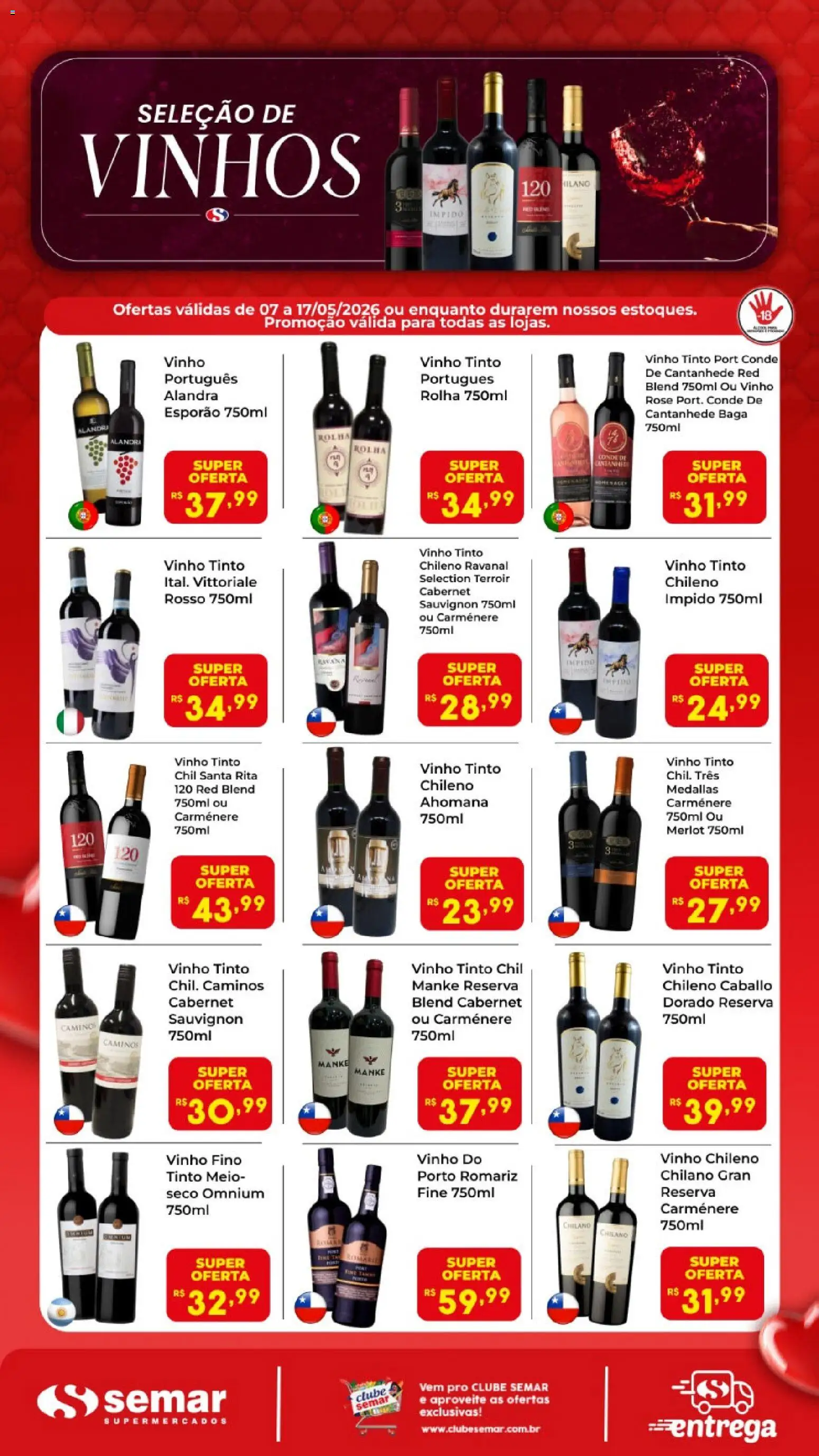 Pré-Visualização do folheto "Semar Supermercado ofertas Vinhos" da loja Semar Supermercado válido a partir de 07/05/2026