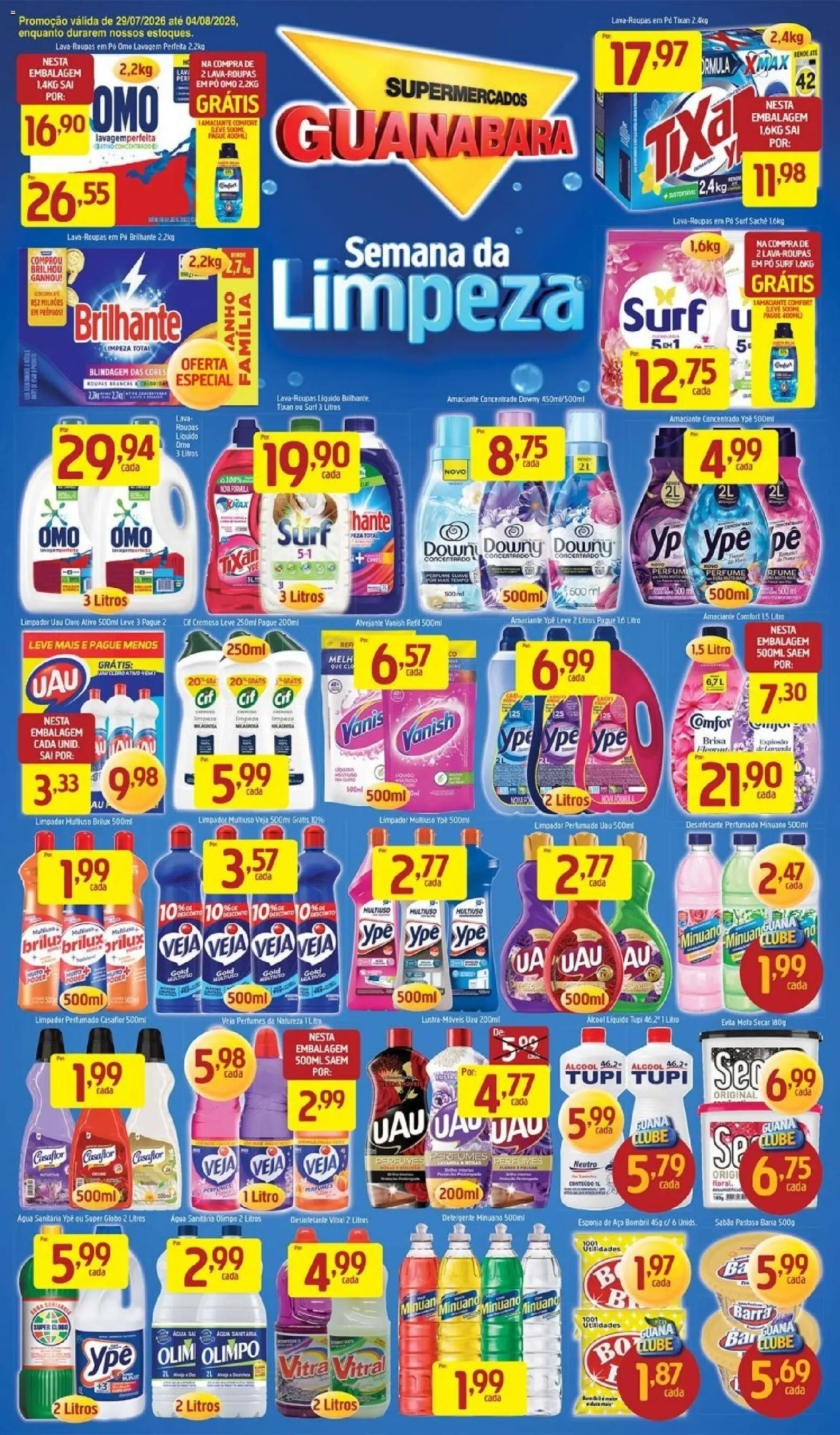Pré-Visualização do folheto "Guanabara promoção" da loja Supermercados Guanabara válido a partir de 29/07/2026 - Perfumes, Água, Roupas, Álcool, Amaciante, Água sanitária, Esponja, Sabão