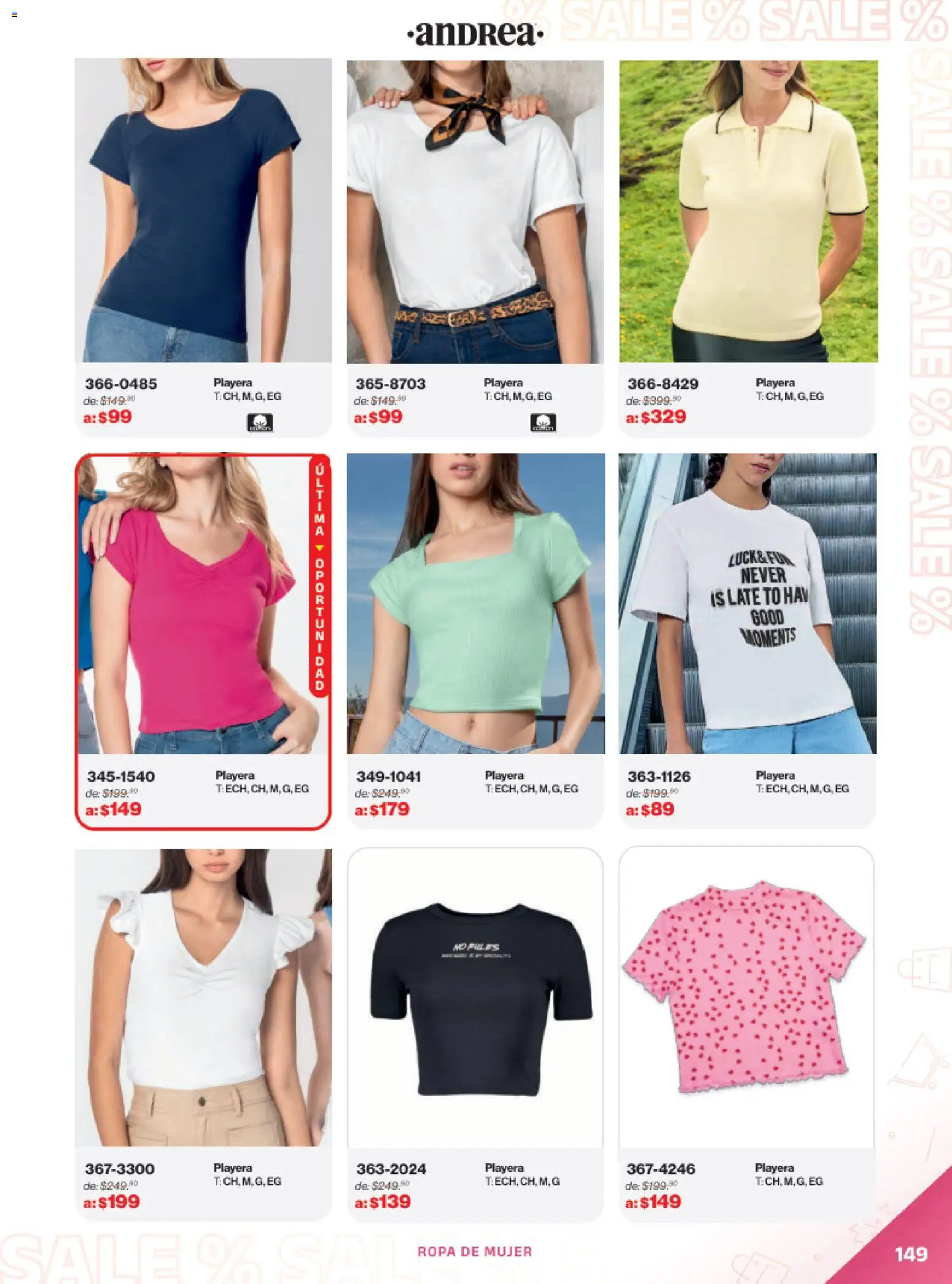 Vista previa las ofertas de la tienda Andrea - Catálogo Outlet desde el 21/12/2025 - Playera, Ropa, Sal