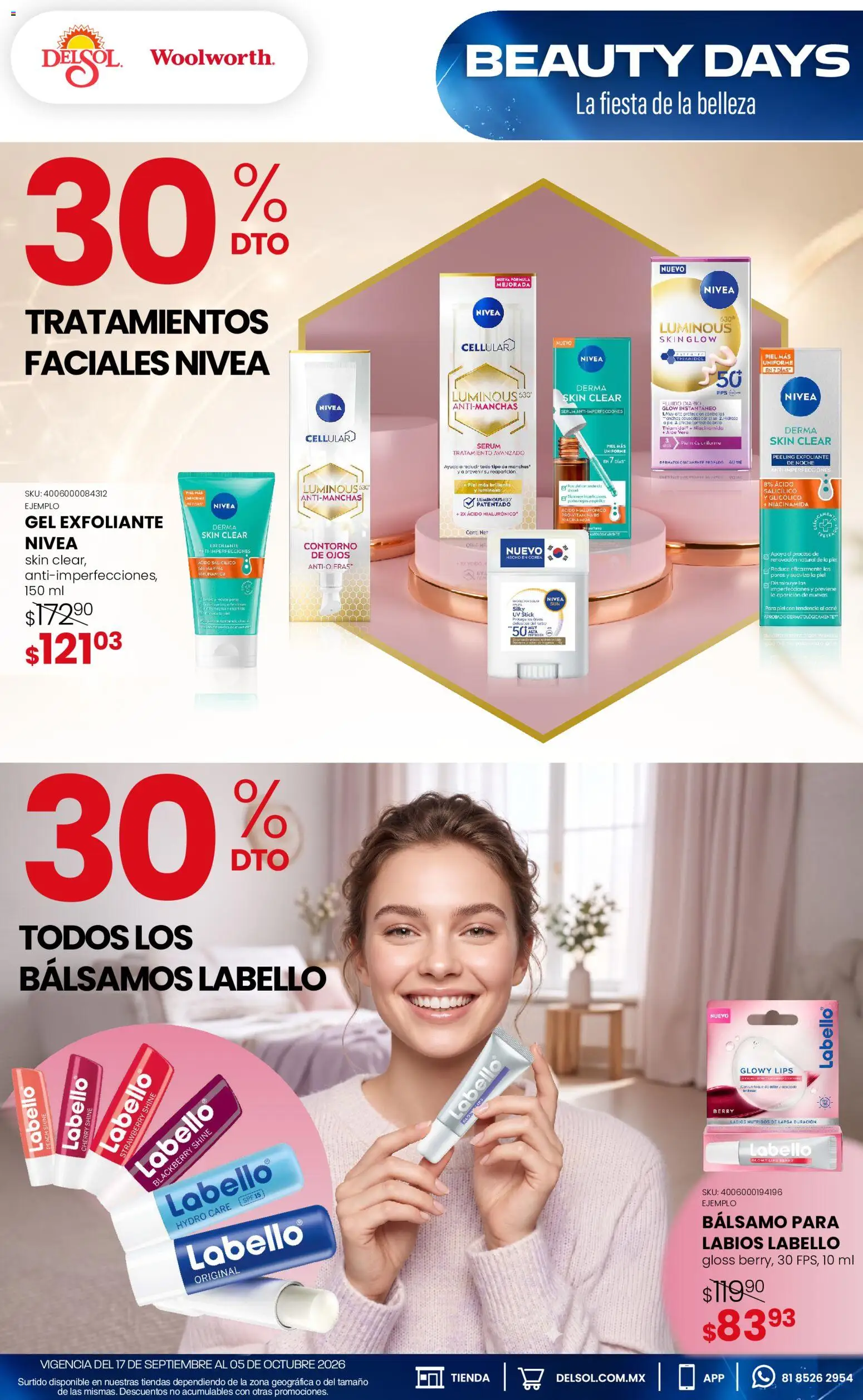 Vista previa las ofertas de la tienda Del Sol y Woolworth - Del Sol y Woolworth catálogo La Fiesta de la Belleza desde el 17/09/2026 