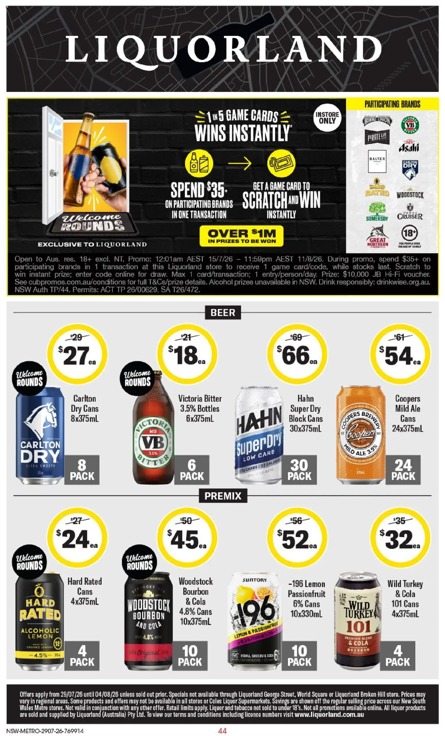 Preview of catalogue Liquorland catalogue from shop Liquorland valid 29/07/2026 - Alcohol, Beer, Bourbon, Passionfruit, Lemon, Turkey, Game, Lemons