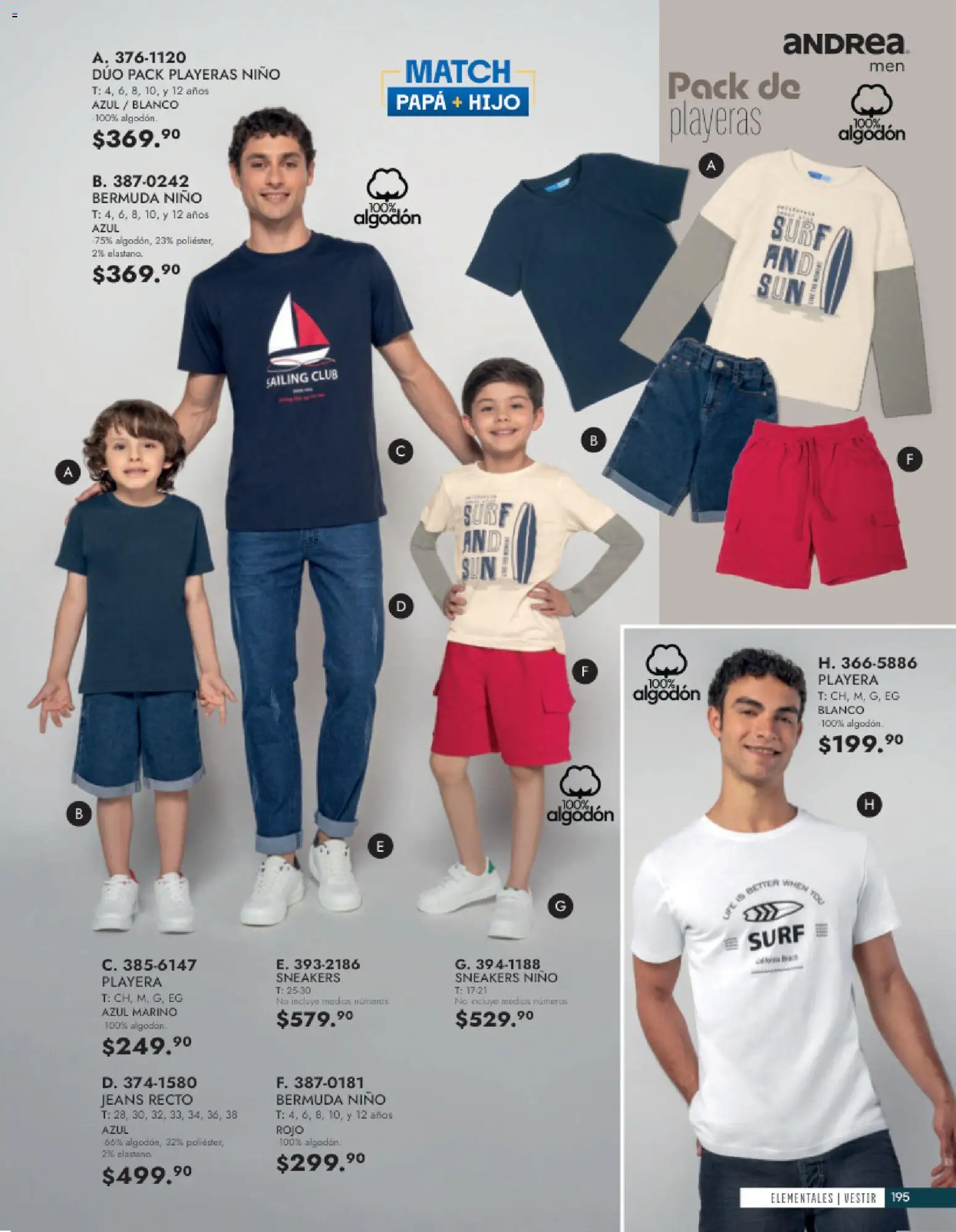 Vista previa las ofertas de la tienda Andrea - Andrea catálogo Vestir Caballero desde el 24/05/2026 - Papa, Playera, Algodón, Bermuda