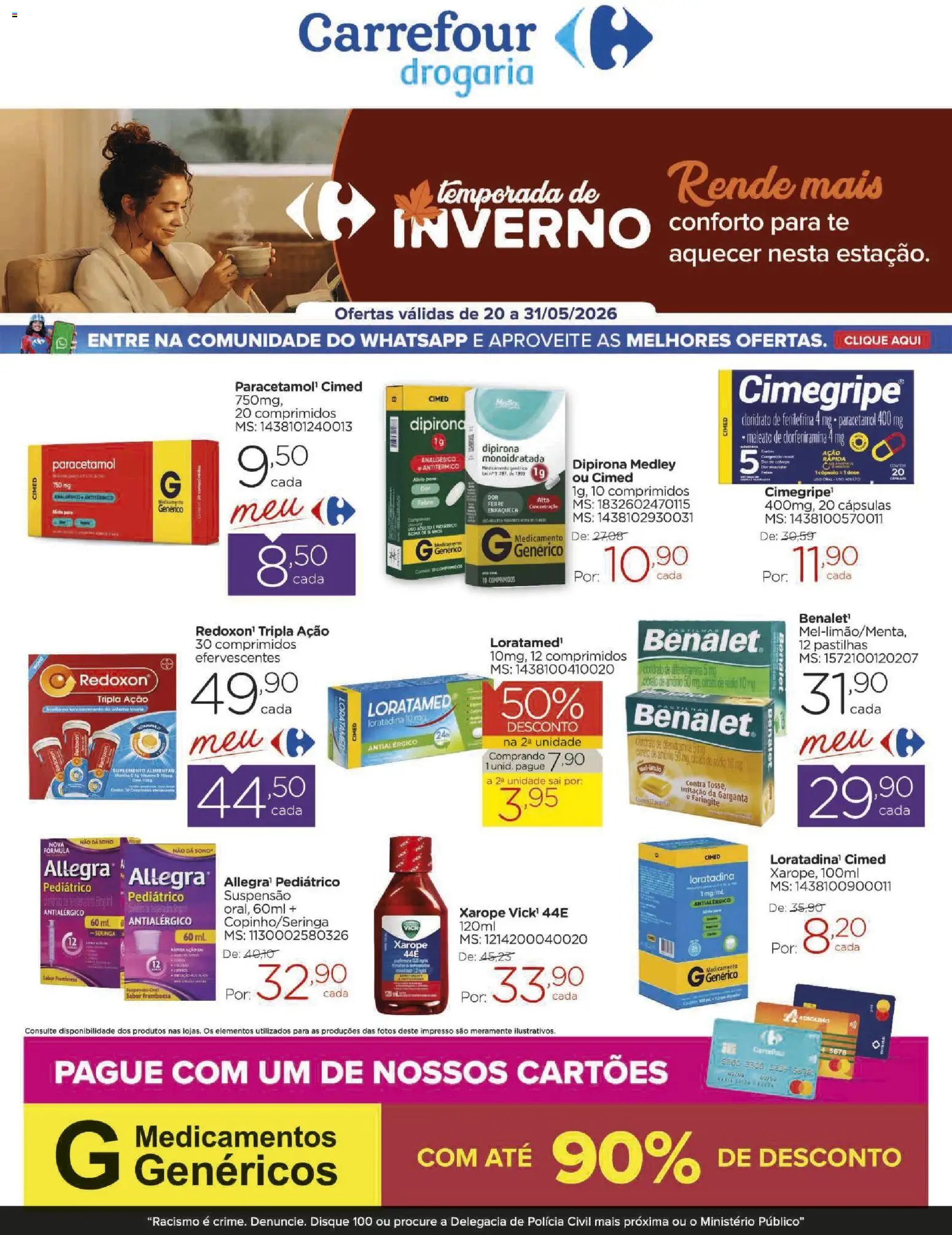 Pré-Visualização do folheto "Carrefour ofertas Drogaria Inverno" da loja Carrefour válido a partir de 20/05/2026