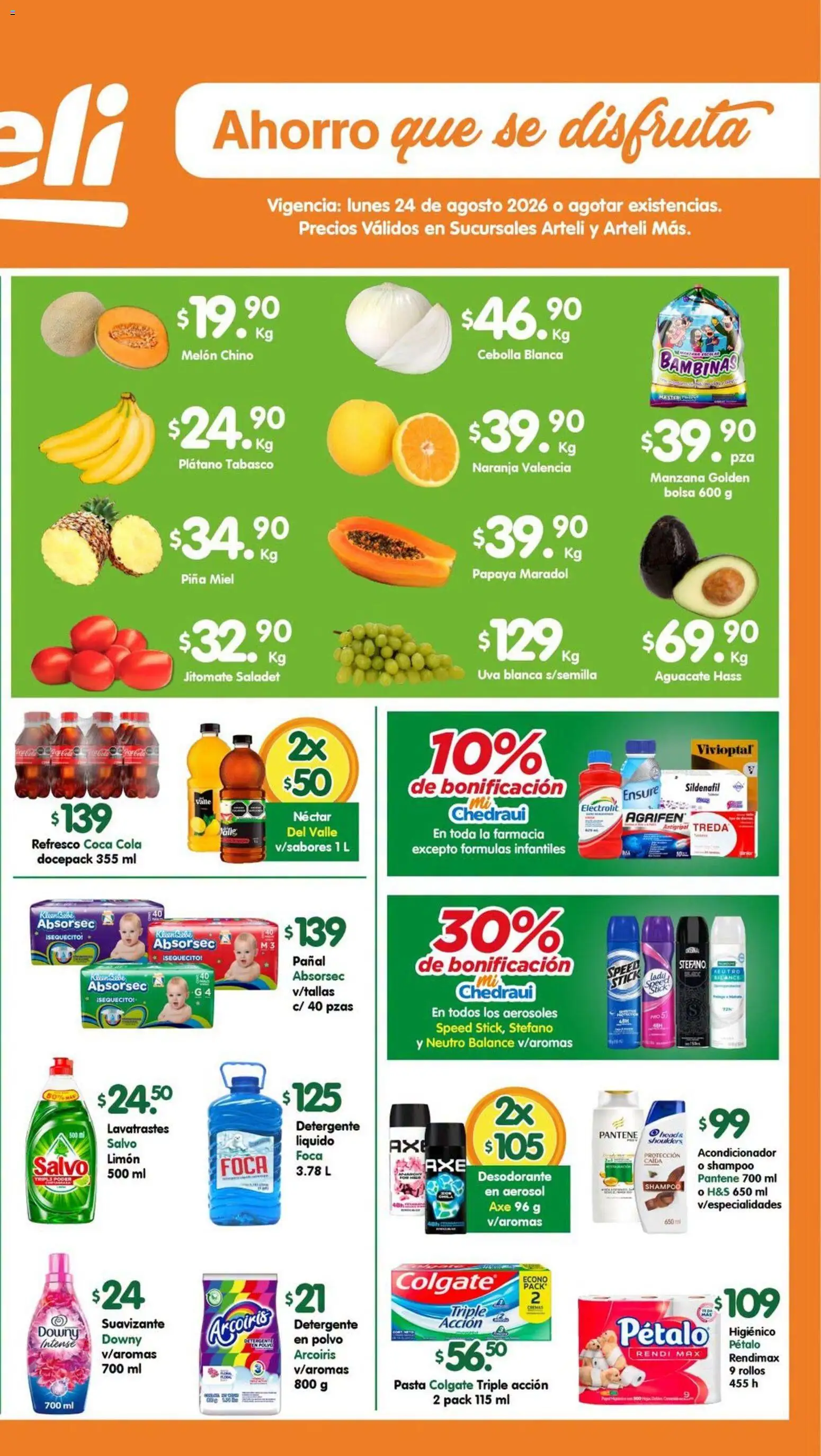Vista previa las ofertas de la tienda Arteli - Arteli folleto Valles desde el 24/08/2026 - Manzana, Aguacate, Limón, Desodorante, Cebolla, Refresco, Antigripal, Acondicionador