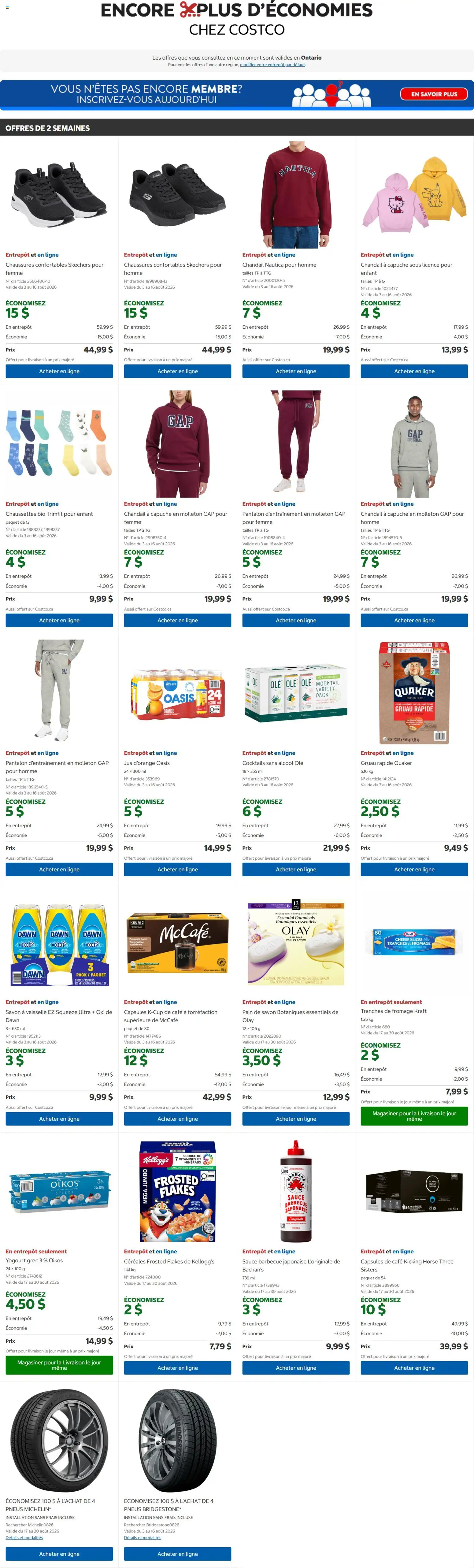 Preview of leaflet Costco circulaire from shop Costco is valid from Aug 03, 2026 - Cocktails, Cheese, Roast, Capsules, Flakes