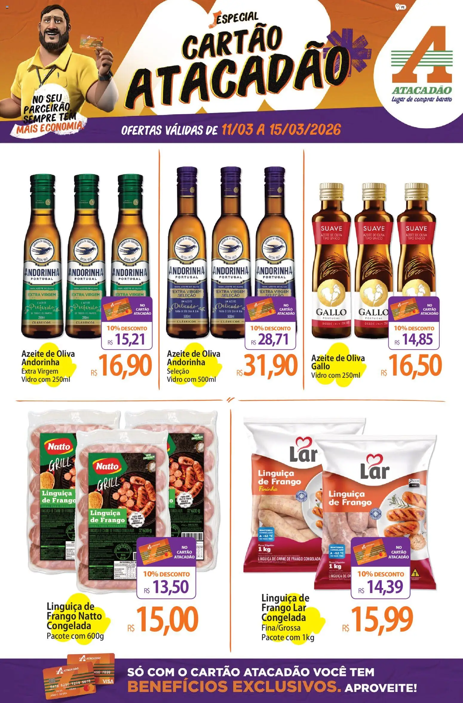 Pré-Visualização do folheto "Atacadão ofertas - PE" da loja Atacadão válido a partir de 11/03/2026 - Carne, Frango, Azeite, Azeite de oliva, Grill, Linguiça, Fita, Carne de frango