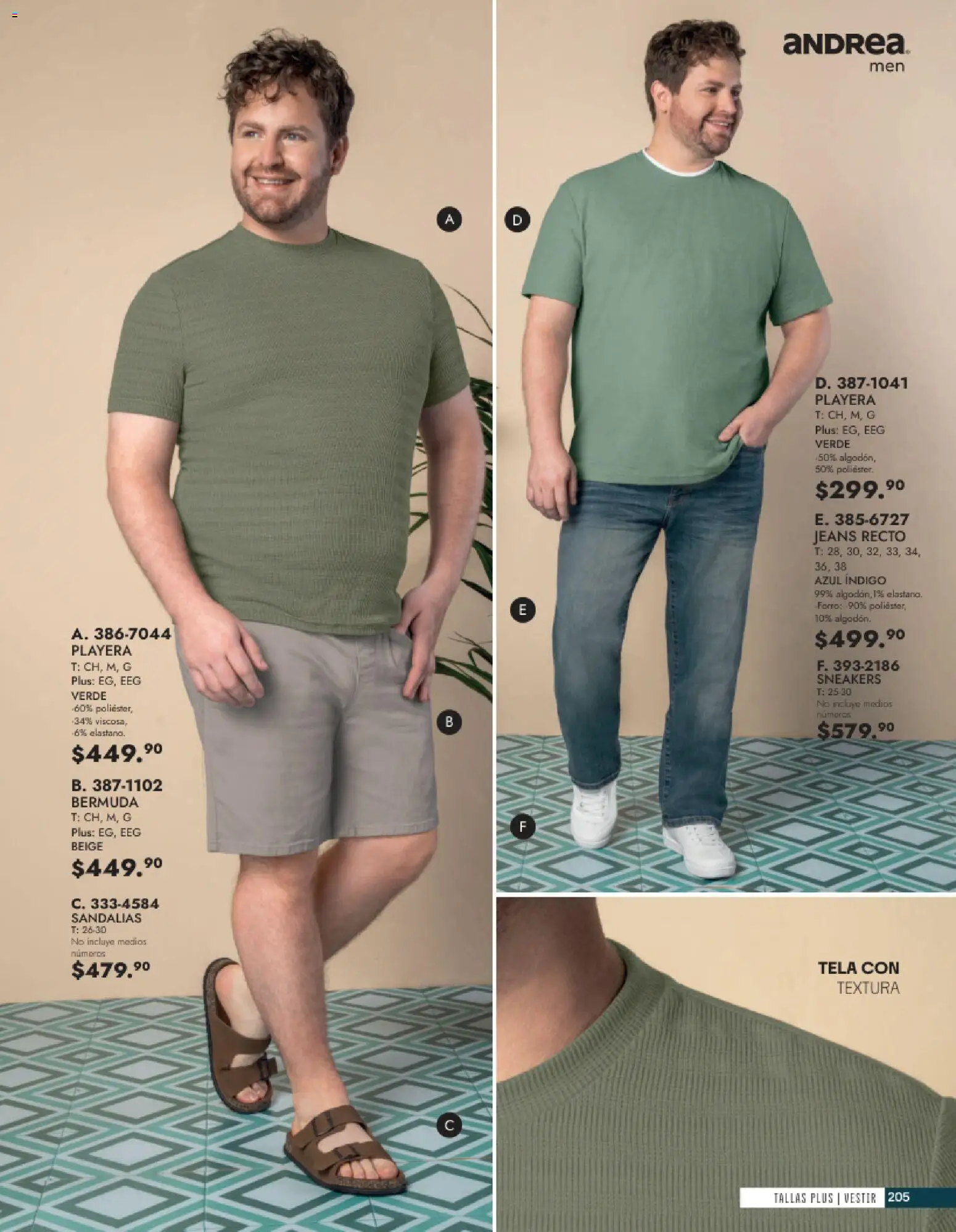 Vista previa las ofertas de la tienda Andrea - Andrea catálogo Vestir Caballero desde el 24/05/2026 - Playera, Sandalias, Bermuda