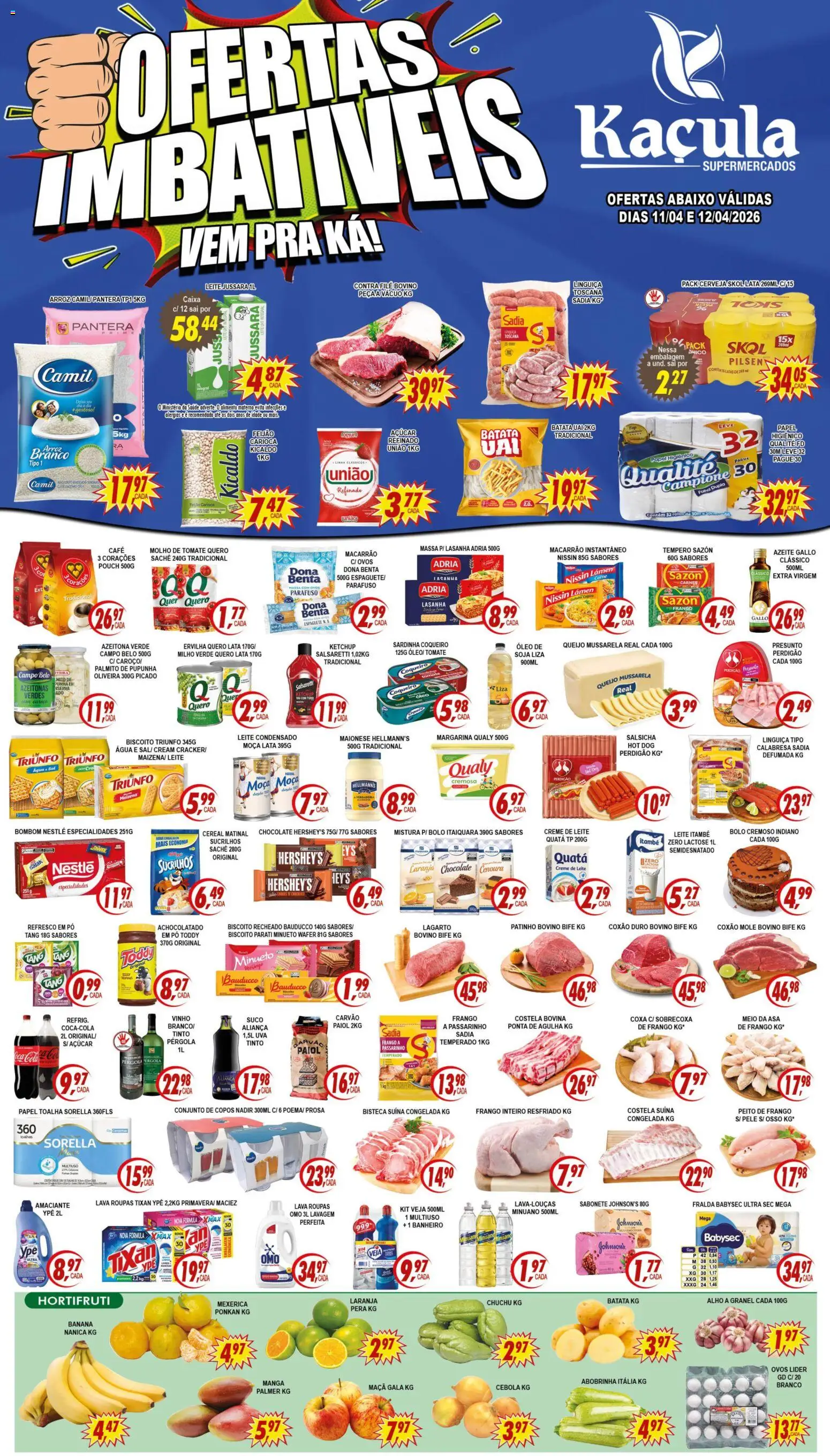 Pré-Visualização do folheto "Kaçula - Ofertas da semana" da loja Kaçula válido a partir de 11/04/2026 - Cerveja, Manga, Massa, Ketchup, Cenoura, Molho de tomate, Margarina, Coxão duro