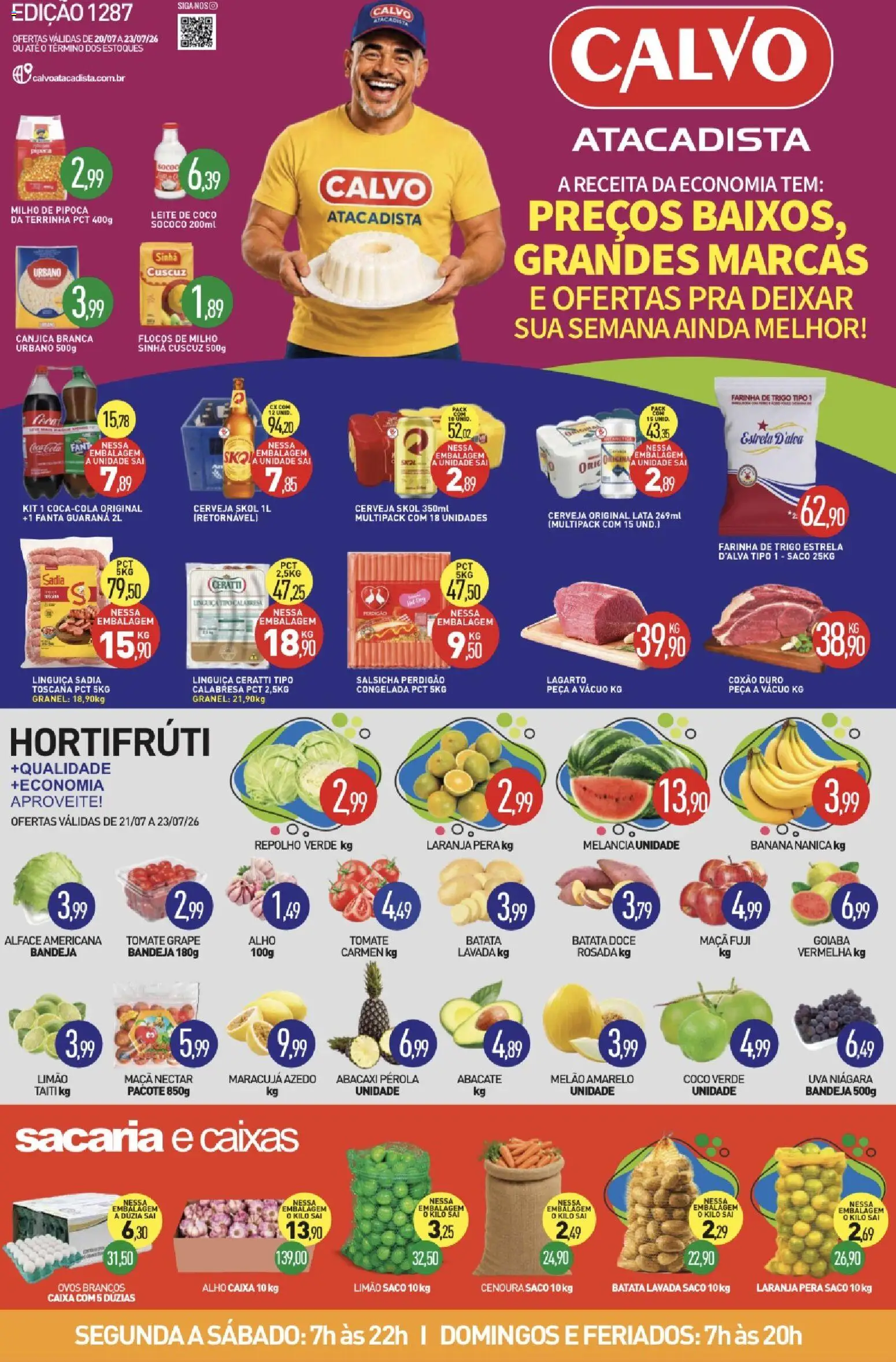 Pré-Visualização do folheto "Calvo Atacadista - Ofertas da semana" da loja Calvo Atacadista válido a partir de 20/07/2026 - Roupas, Leite, Soja, Tomate, Papel higiênico, Rexona, Pó, Parmesão