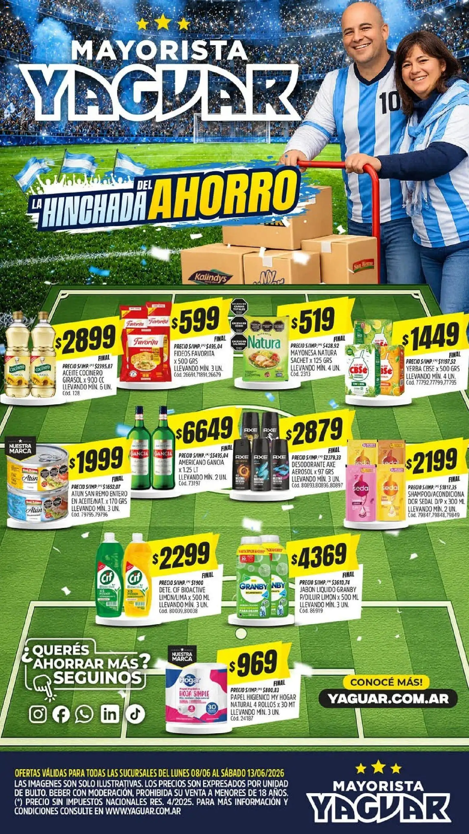 Vista previa del folleto de la tienda Yaguar válido desde el 08/06/2026 - Yerba, Limón, Fideos, Atún, Papel higiénico, Desodorante, Jabón líquido, Mayonesa