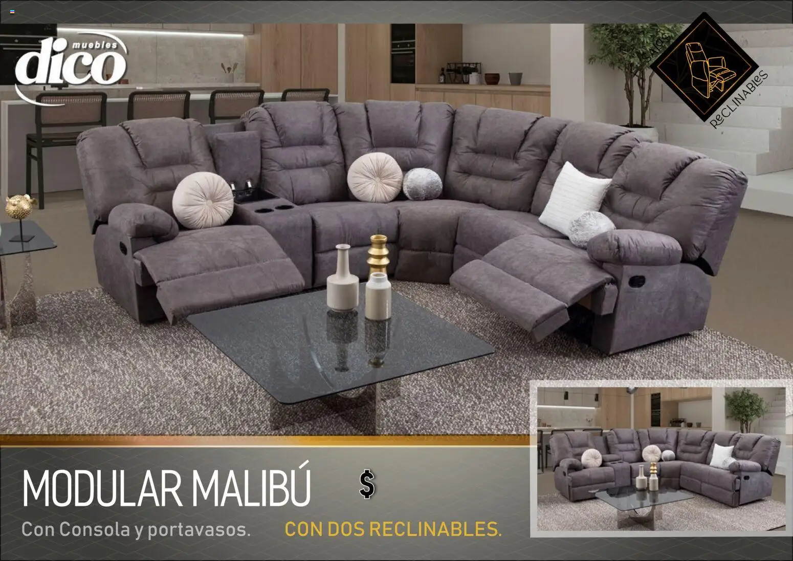Vista previa las ofertas de la tienda Muebles Dico - Catálogo Salas reclinables desde el 01/01/2026 - Café, Sala, Sala modular, Sofás, Modular