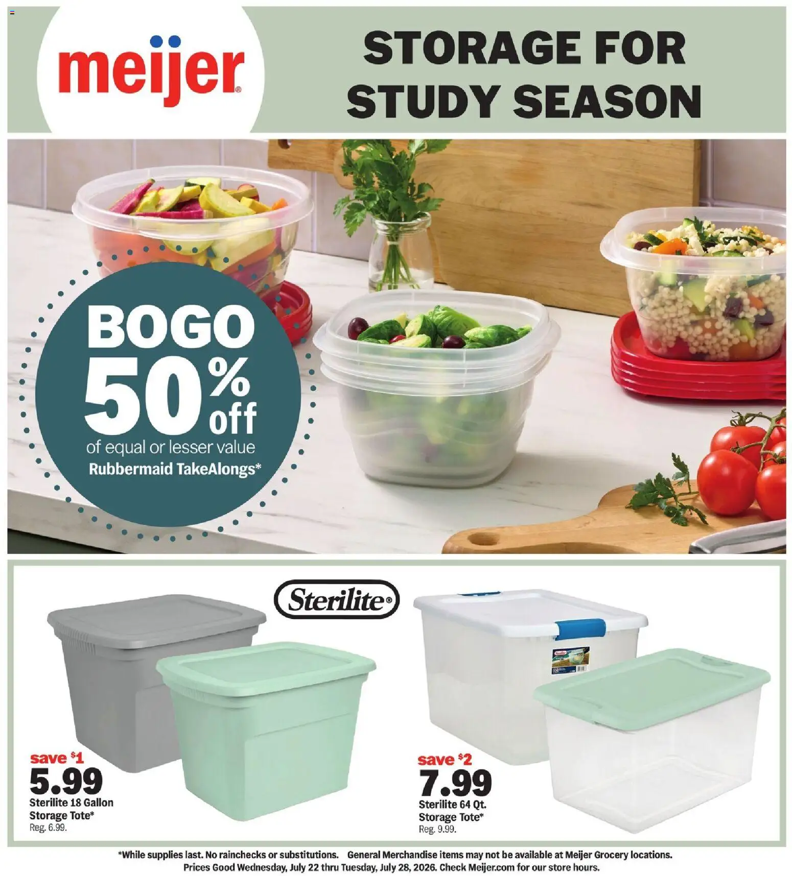 Ad Preview of Meijer Meijer Storage for Study Season from 07/22/2026