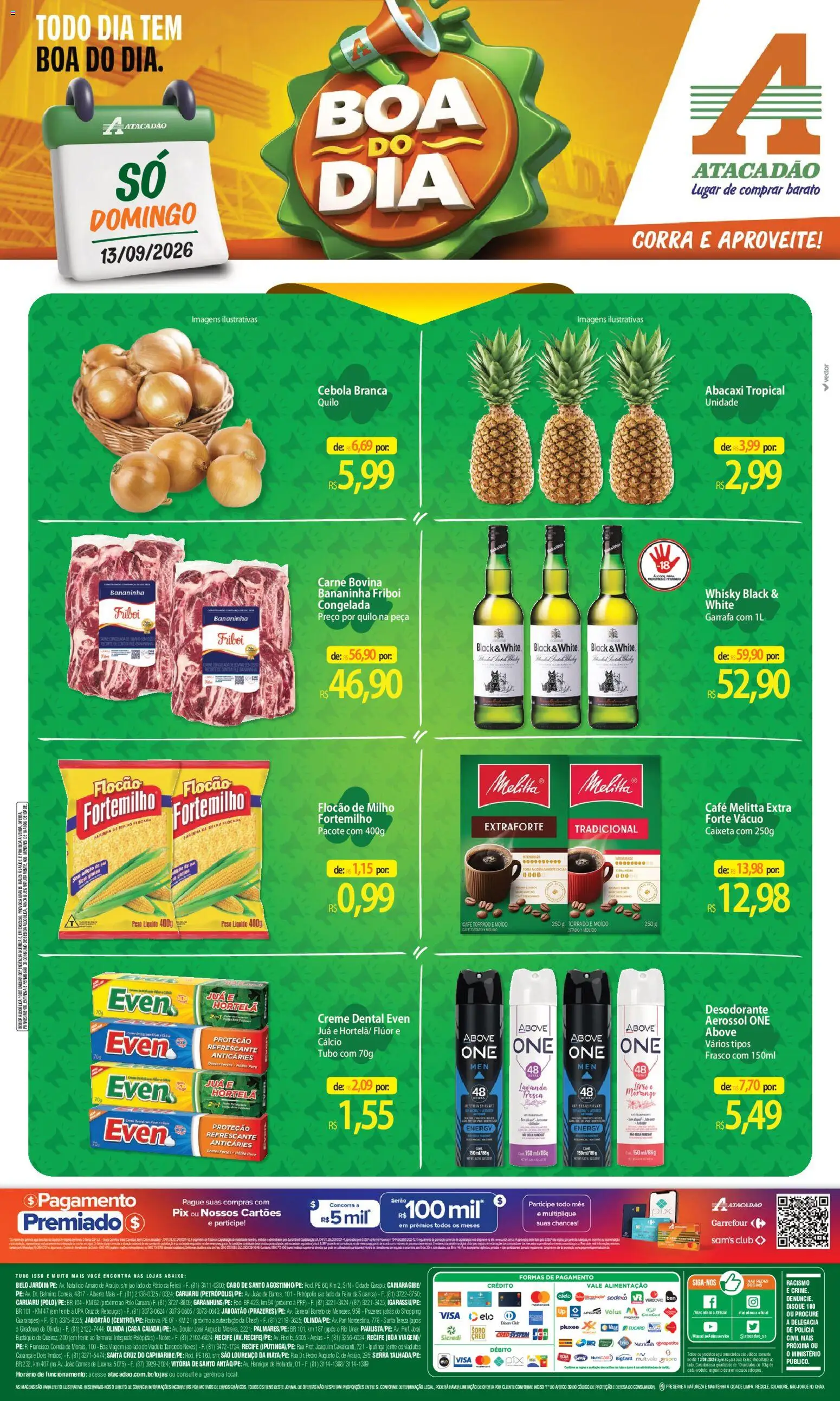 Pré-Visualização do folheto "Atacadão ofertas - PE" da loja Atacadão válido a partir de 13/09/2026 - Whisky, Abacaxi, Bebida, Carne, Milho, Creme, Cebola, Farinha