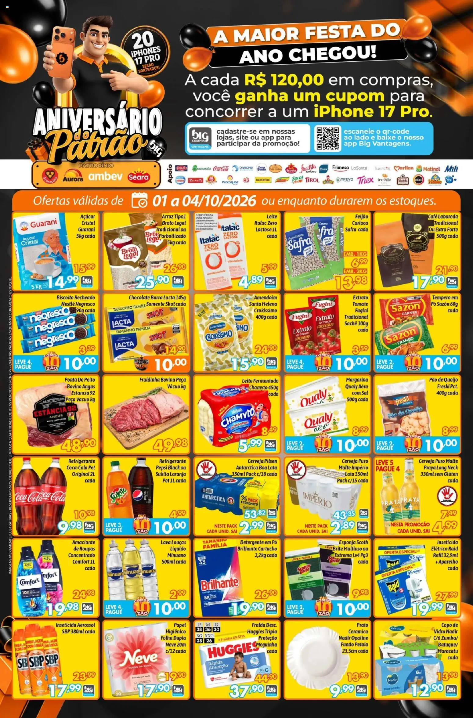 Pré-Visualização do folheto "Big Compra - Ofertas da semana" da loja Big Compra válido a partir de 01/10/2026 - Iphone, Perfume, Cerveja, Pão, Leite, Queijo, Fraldinha, Leite fermentado