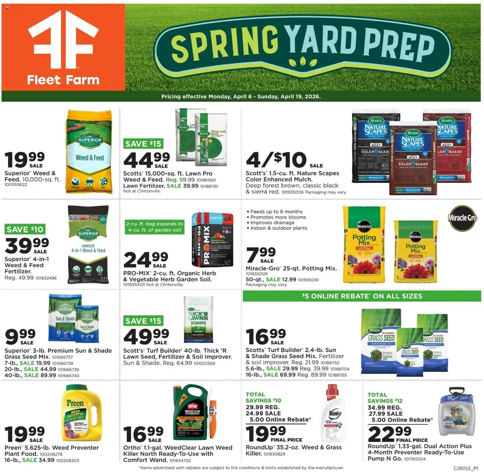 Ad Preview of Mills Fleet Farm Mills Fleet Farm Lawn & Garden from 04/06/2026 - Bag, Pump, Fertilizer, Soil, Garden soil