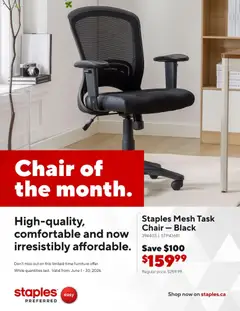 Preview of leaflet Staples flyer - Chair of the month from shop Staples is valid from Jun 01, 2026