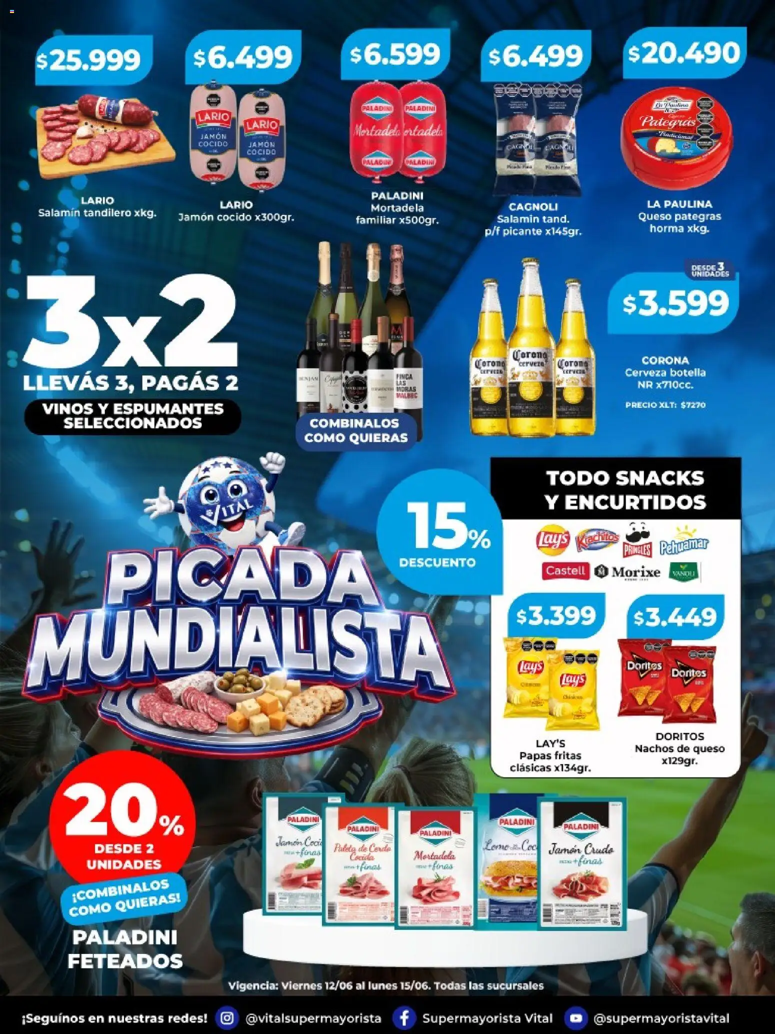 Vista previa del folleto de la tienda Vital válido desde el 12/06/2026 - Papas, Cerveza, Papas fritas, Jamón crudo, Mortadela, Botella, Jamón cocido, Paleta de cerdo