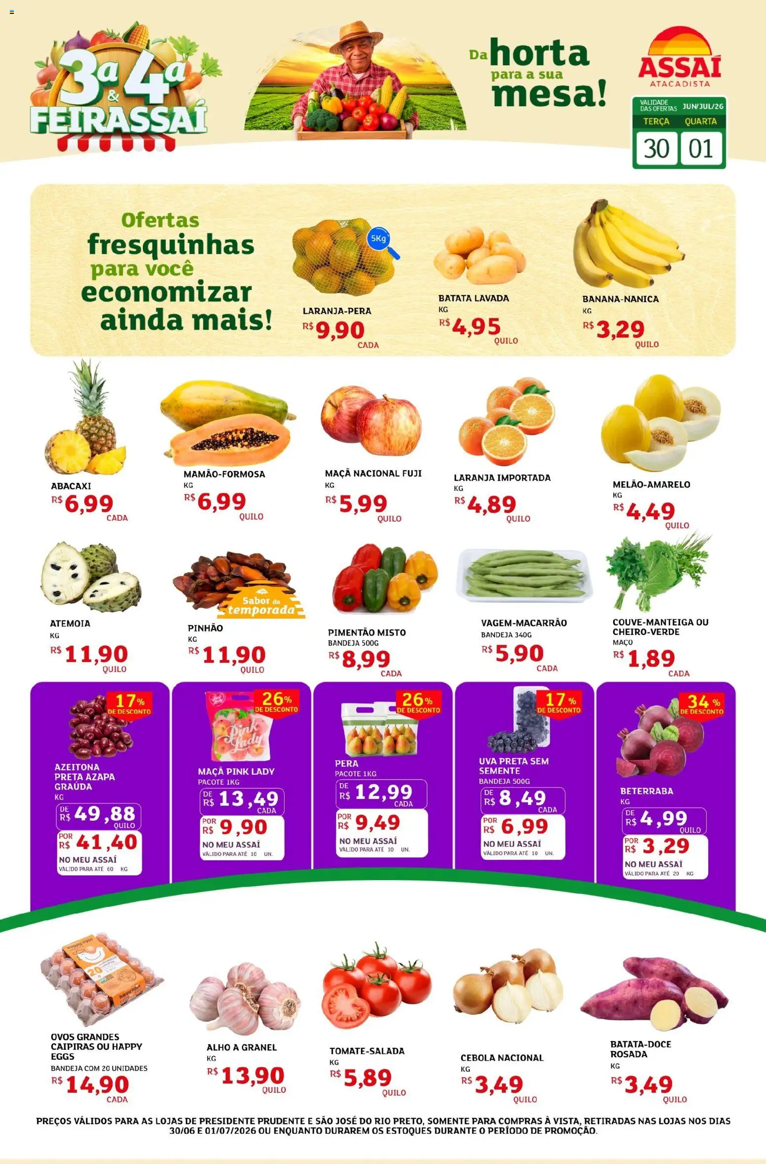 Pré-Visualização do folheto "Assaí Atacadista ofertas - SP" da loja Assaí Atacadista válido a partir de 30/06/2026 - Mesa, Uva, Abacaxi, Batata, Pera, Beterraba, Alho, Pimentão