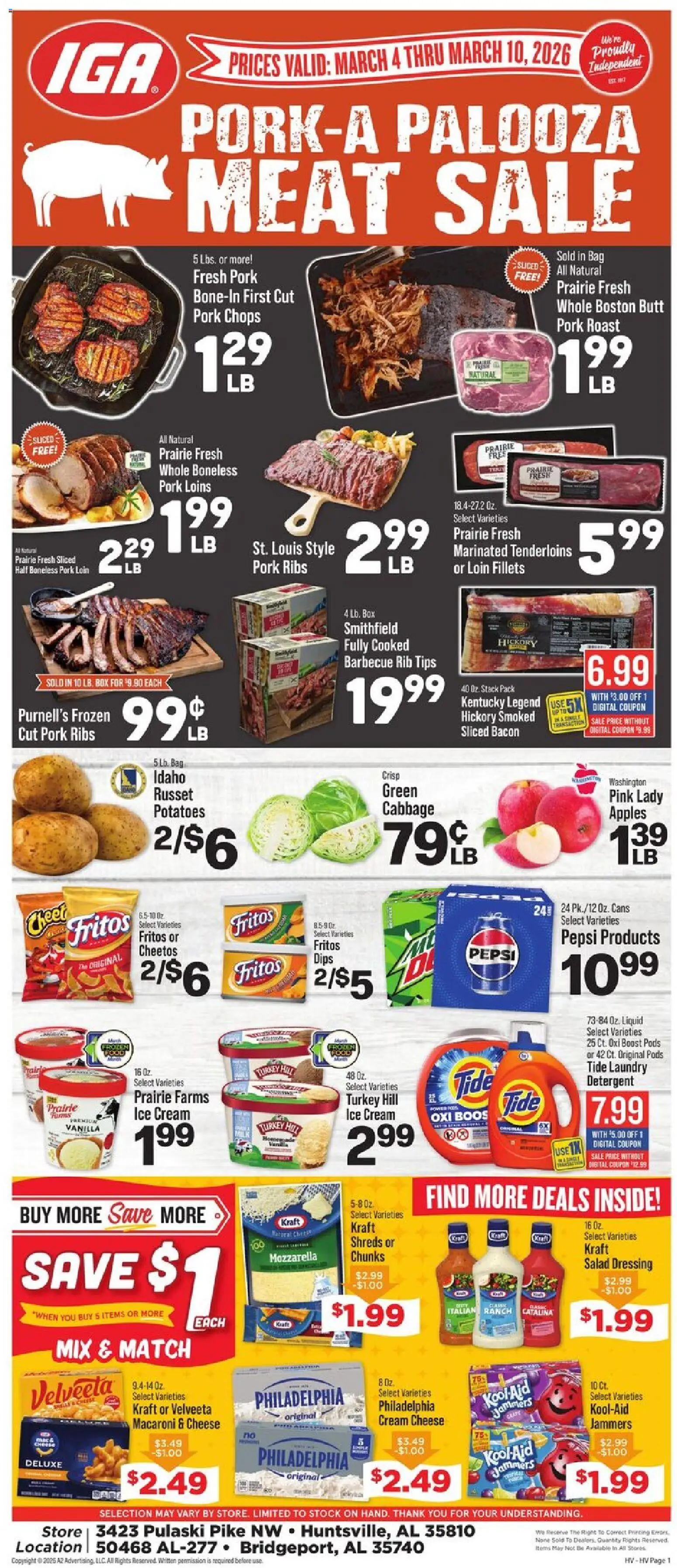 Ad Preview of IGA IGA Weekly Ad from 03/04/2026 - Salad, Cheese, Dressing, Pepsi, Pork, Cream, Mozzarella, Detergent
