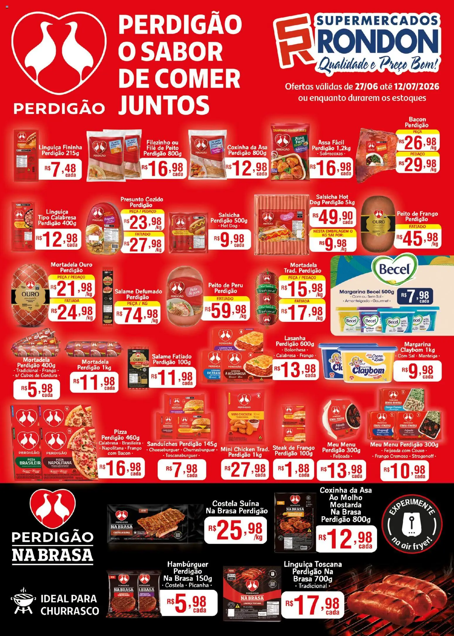 Pré-Visualização do folheto "Supermercados Rondon ofertas BRF" da loja Supermercados Rondon válido a partir de 27/06/2026 - Pizza, Sal, Picanha, Manteiga, Bacon, Linguiça, Presunto, Margarina
