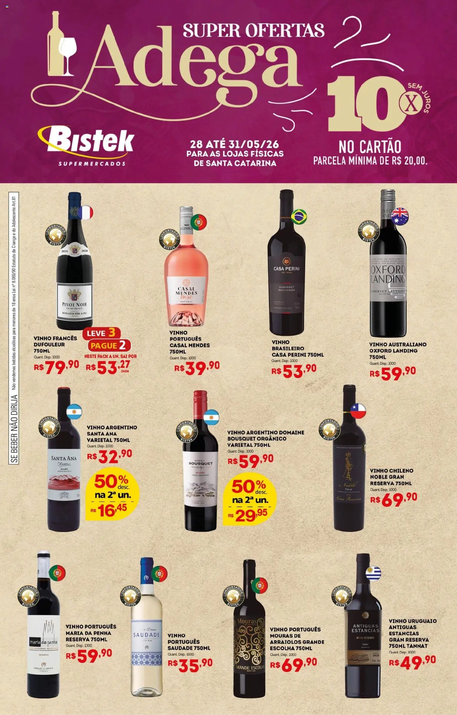Pré-Visualização do folheto "Bistek Supermercados ofertas Adega" da loja Bistek Supermercados válido a partir de 28/05/2026 - Vinho, Bebidas