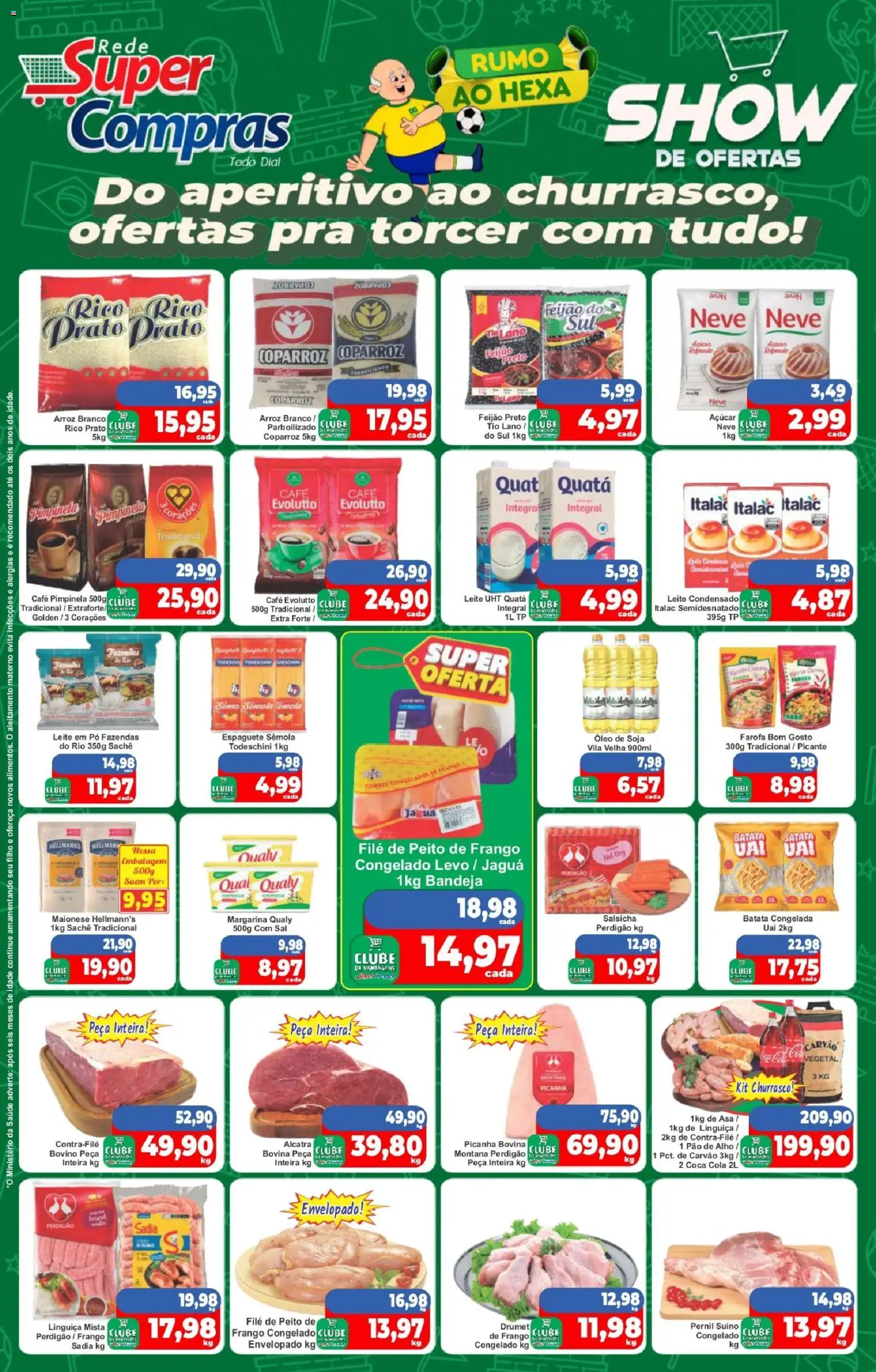 Pré-Visualização do folheto "Rede Super Compras - Ofertas da semana" da loja Rede Super Compras válido a partir de 12/06/2026 - Café, Arroz, Leite, Leite em pó, Peito de frango, Cola, Carvão vegetal, Alcatra