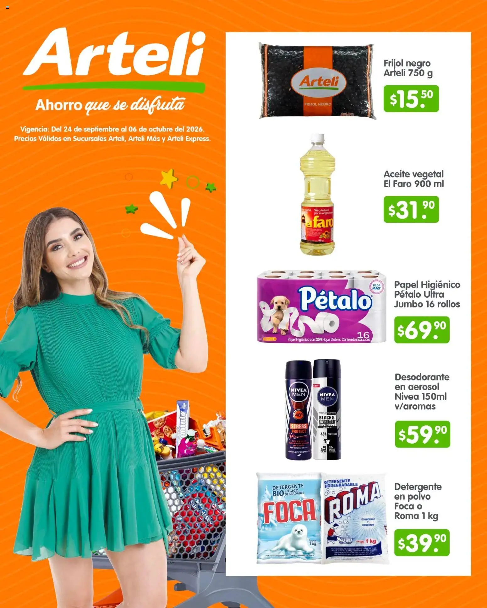 Vista previa las ofertas de la tienda Arteli - Arteli folleto Quincenal desde el 24/09/2026 - Desodorante, Aceite, Papel higiénico, Detergente, Aceite vegetal, Polvo
