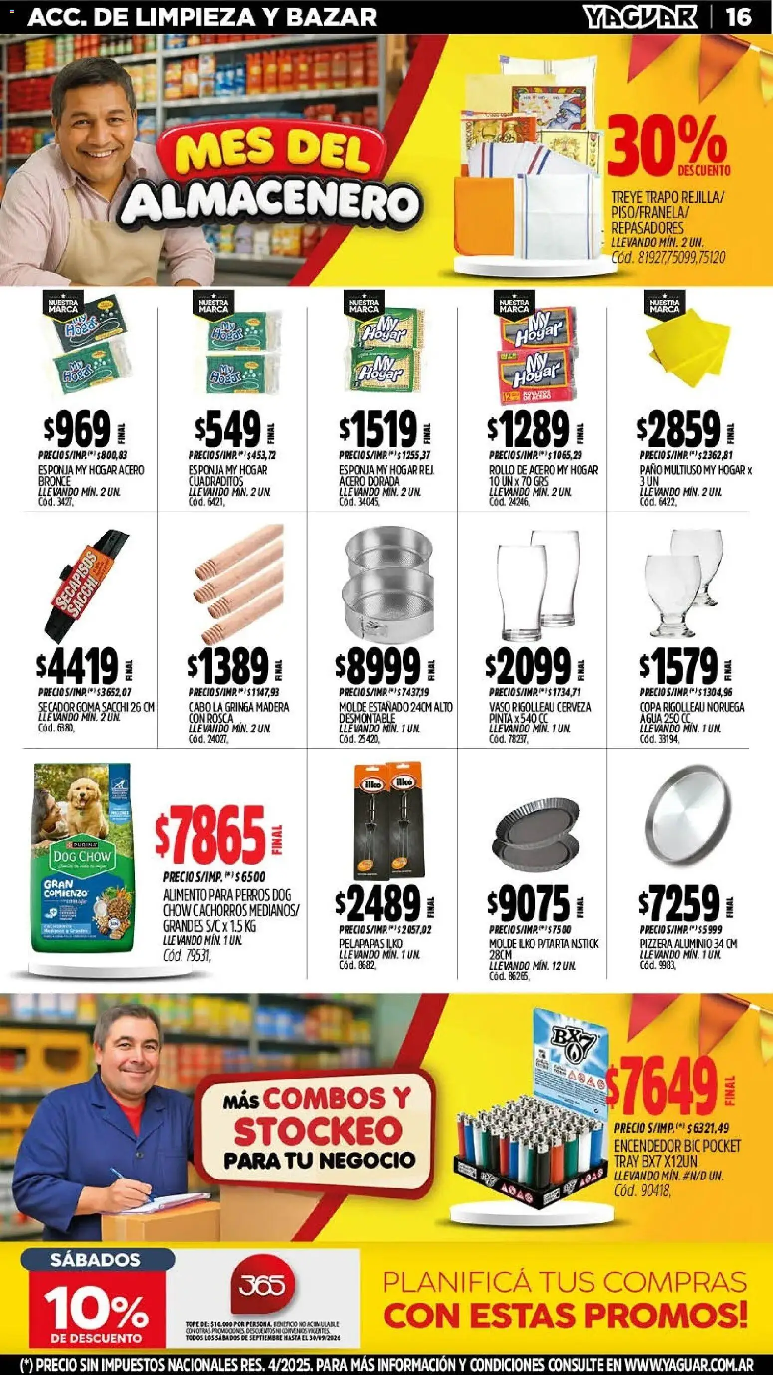 Vista previa del folleto de la tienda Yaguar válido desde el 28/09/2026 - Pizzera, Agua, Cerveza, Alimento para perros, Encendedor, Esponja, Molde