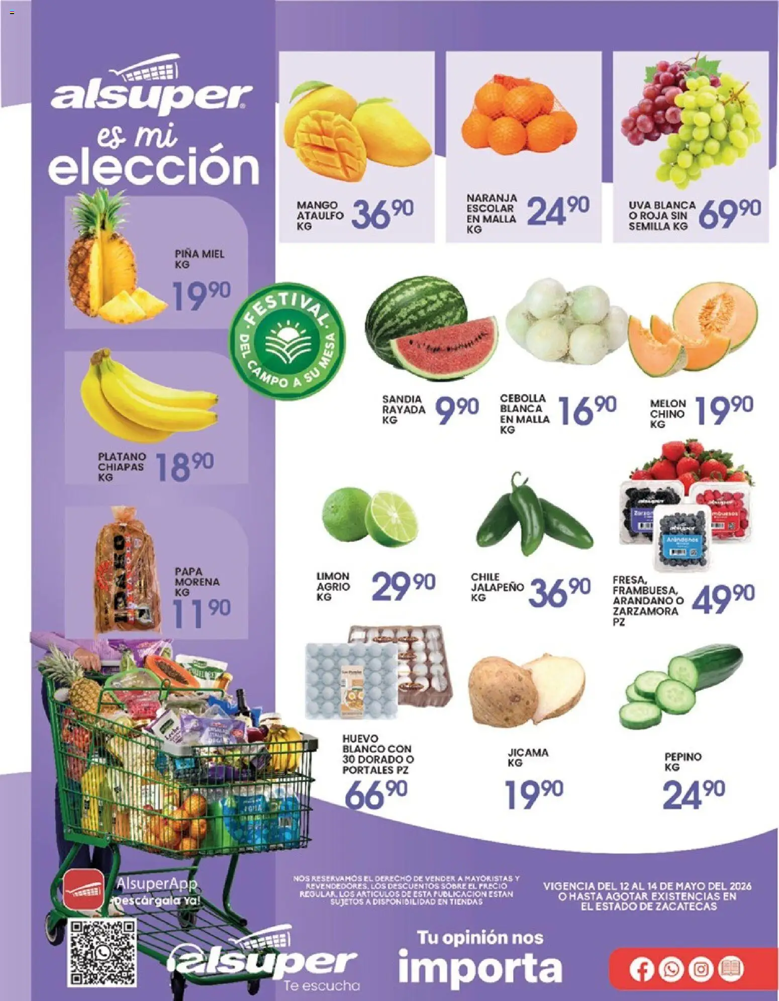Vista previa las ofertas de la tienda Alsuper - Alsuper folleto Calera desde el 12/05/2026 - Mango, Chile, Sandía, Huevo, Uva, Piña, Pepino, Malla