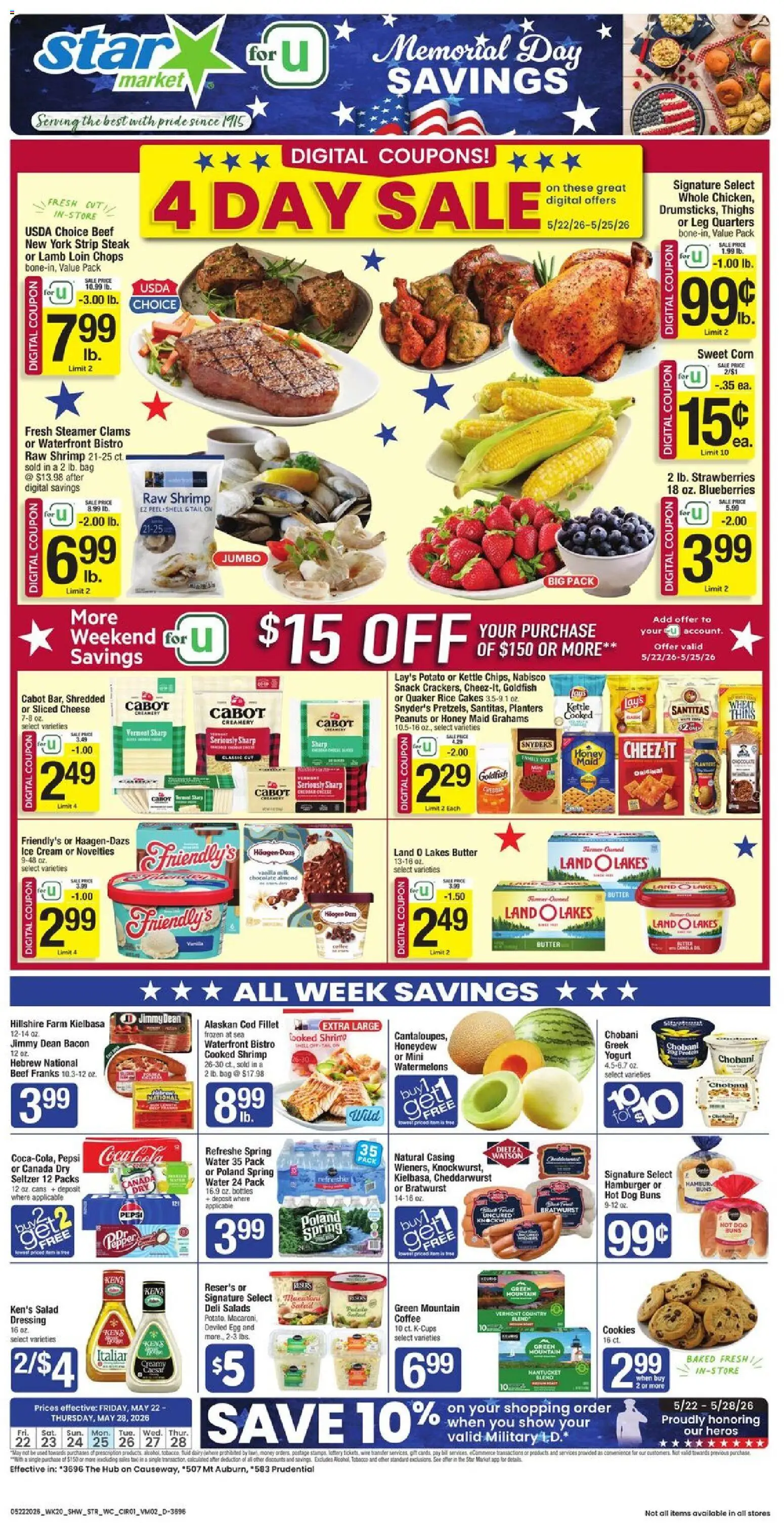 Ad Preview of Star Market Star Market Weekly Ad from 05/22/2026 - Coffee, Chocolate, Salad, Corn, Rice, Bacon, Pepper, Bratwurst