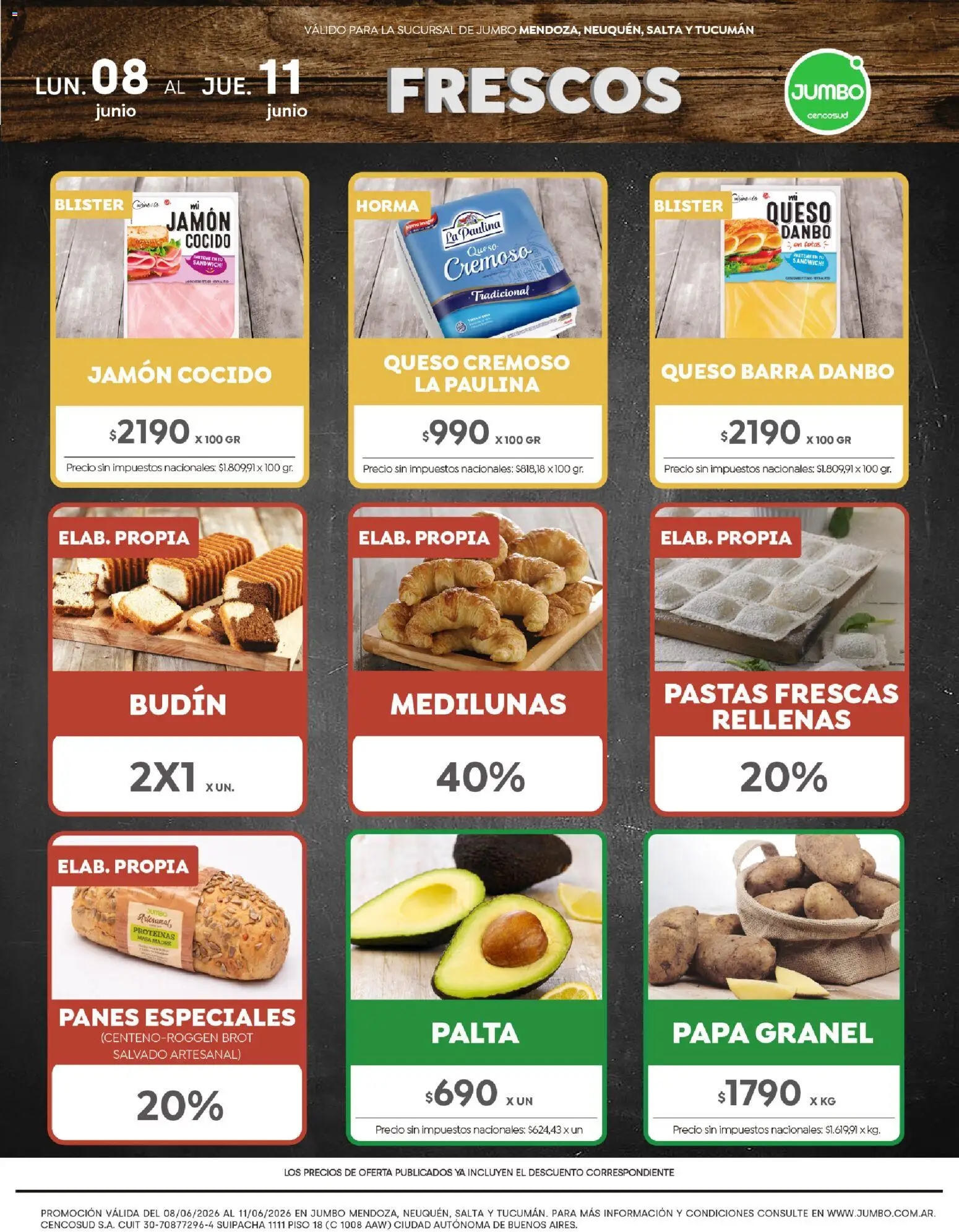 Vista previa del folleto de la tienda Jumbo válido desde el 08/06/2026 - Papa, Queso, Budín, Palta, Masa, Jamón cocido, Jamón